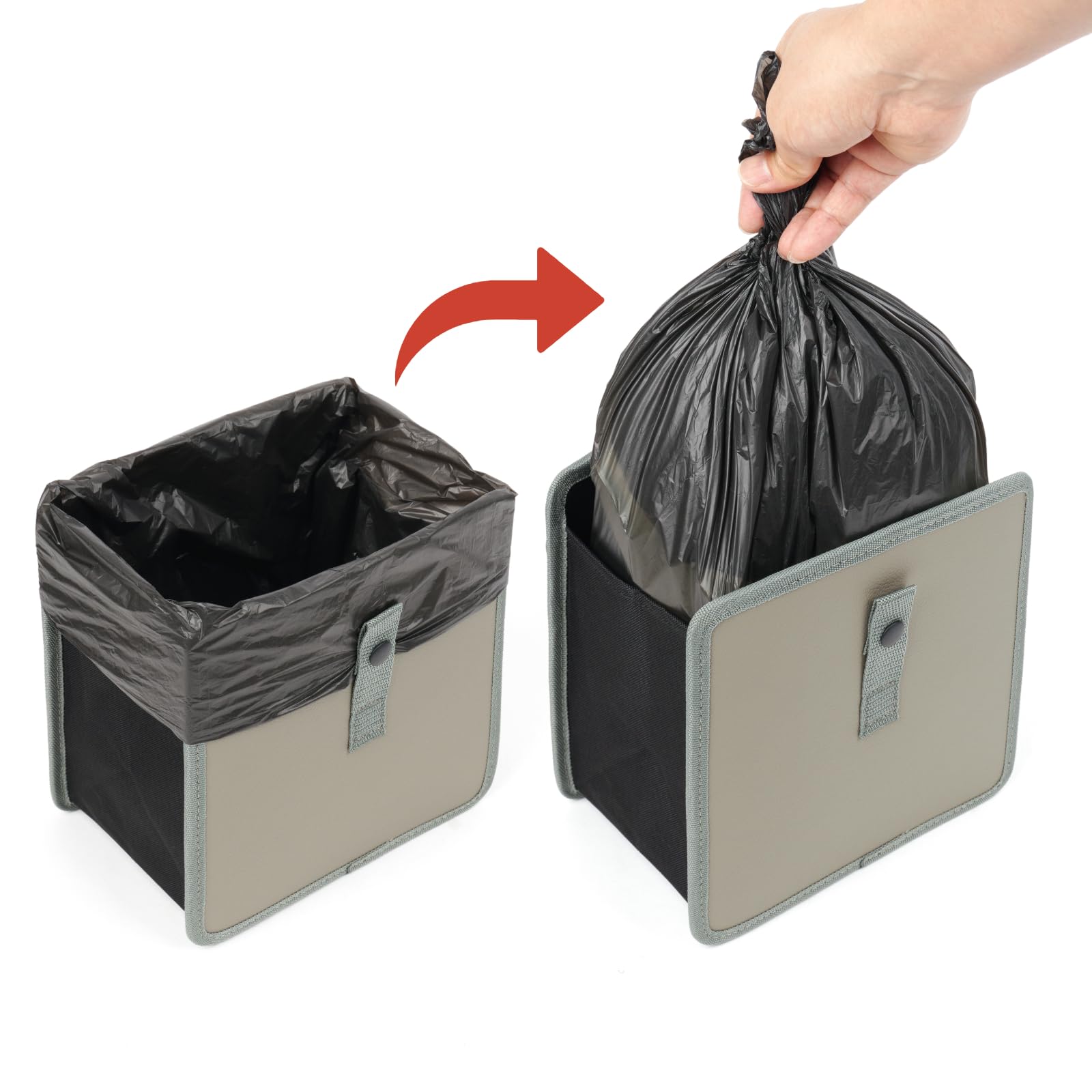 KMMOTORS Jopps Car Trash Can - Compact Foldable Bin with Strap, PU Leather & Oxford, Waterproof, Space-Saving, Simple Modern Des