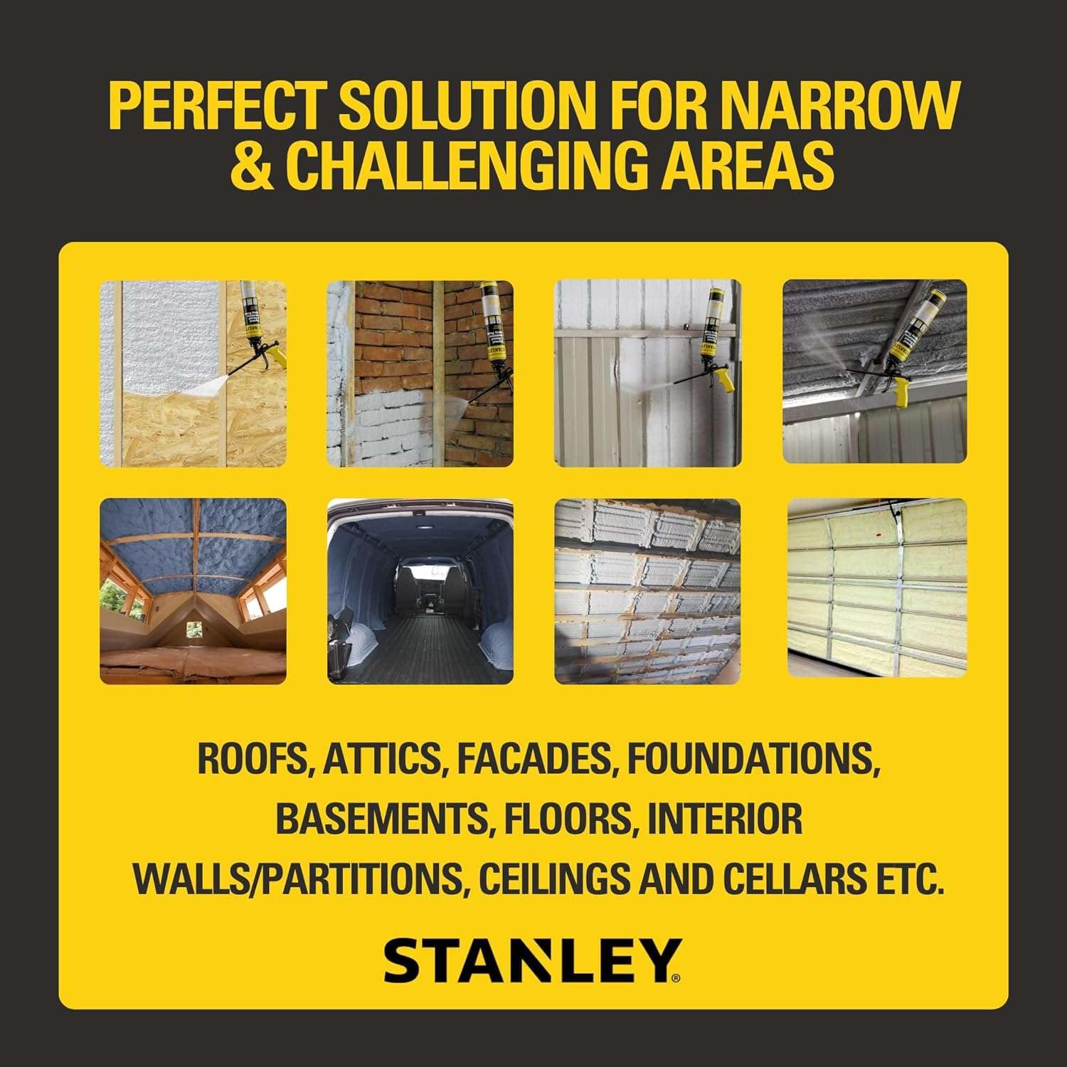STANLEY F 990P Supercoat Spray Foam Insulation, Closed Cell, 27.1 oz, 2 Pack, Polyurethane Foam, Covers Up to 40 Sq.Ft.