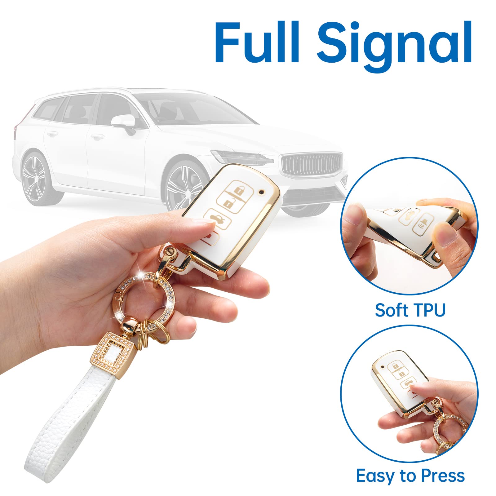 Cacarlike For Toyota Key Fob Cover With Leather Lanyard, Car Key Fob Case Compatible With Toyota Camry Avalon Corolla Highlander