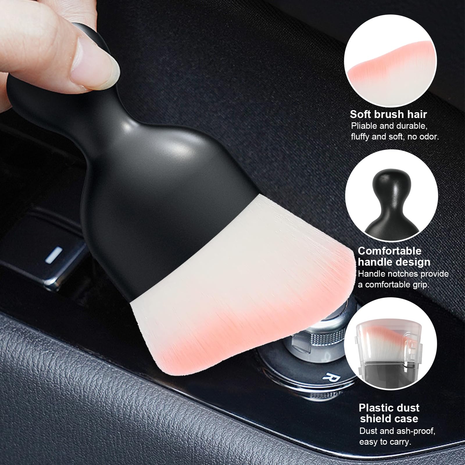 Ziciner Car Detailing Brush, Curved Soft Bristles Auto Removal Dust Collectors, Universal Vehicle Dashboard, Air Conditioner Ven