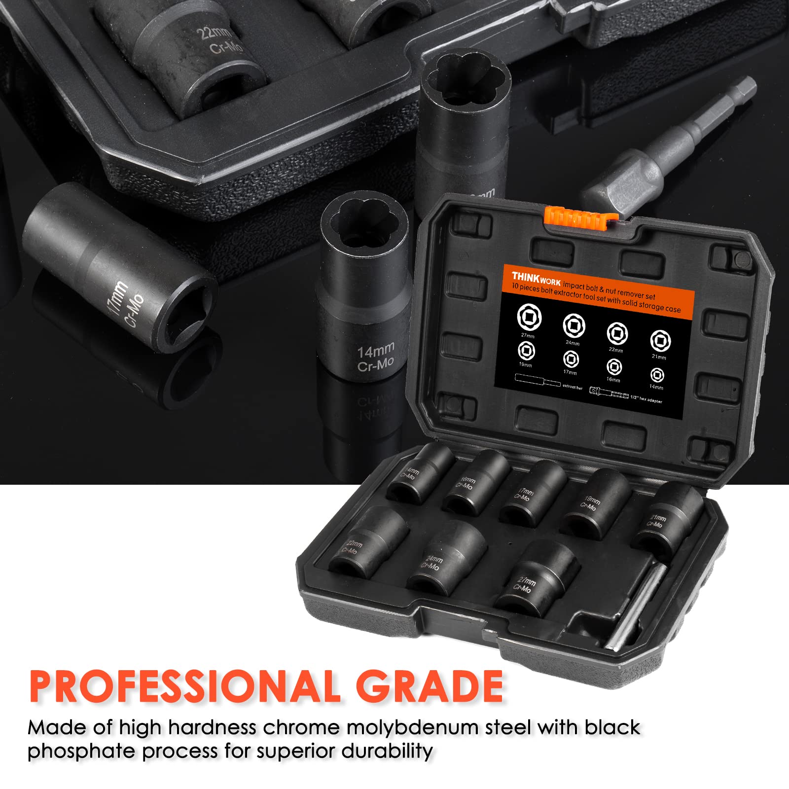 Thinkwork 1/2 Inch Drive Lug Nut Removal Tool, 10 Pieces Wheel Lock Removal Kit, Lug Nut Remover For Stripped, Rounded, Damaged,