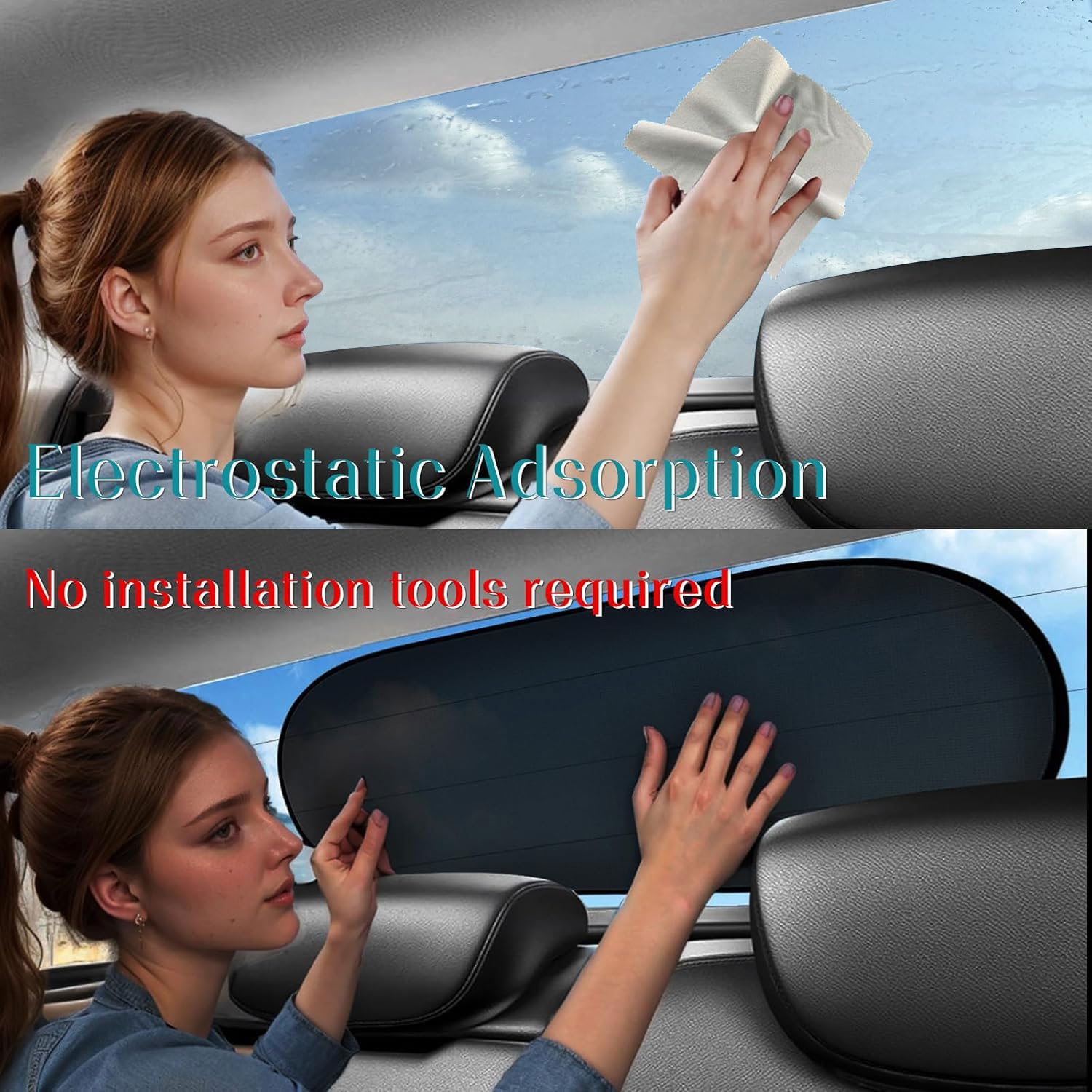 IC ICLOVER Car Sun Shade for Back Window, Static Cling UV Protection Folding Auto Rear Window Sunshade, Universal Mesh Screen Su