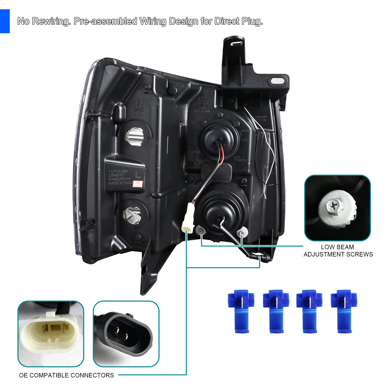 Spec-D Tuning Led Light Bar Jet Black Housing Clear Lens Projector Headlights Lamps Compatible With 2007-2013 Chevy Silverado 1500, Left + Right Pair Headlamps Assembly