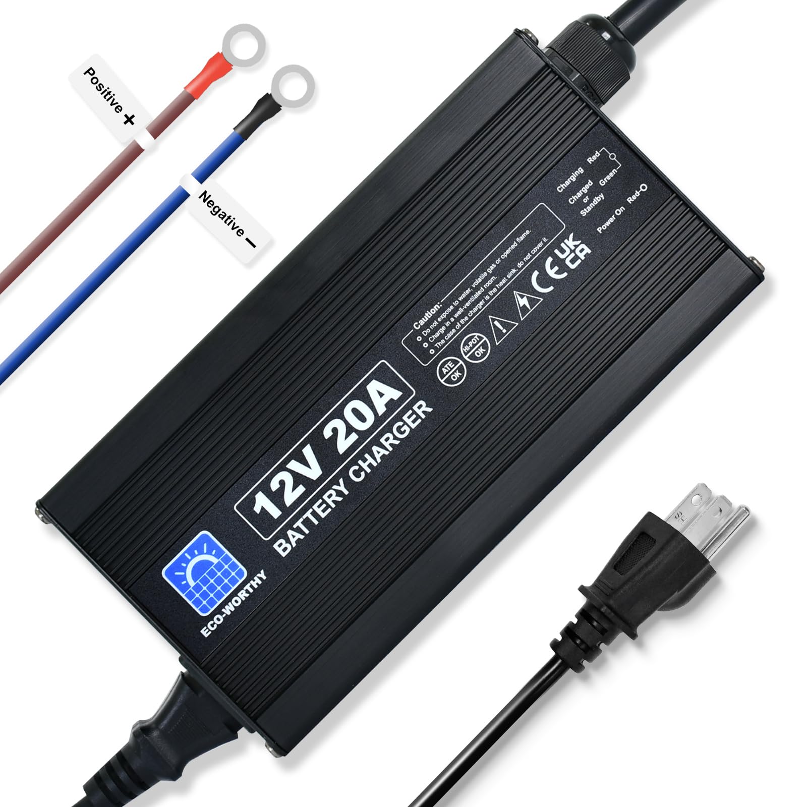 Eco-Worthy 12V 20A Lithium Battery Charger 14.6V Lifepo4 Battery Charger With Battery Quick Connector Automatic Smart & Maintenance For Deep Cycle Rechargeable Battery Boat Rv