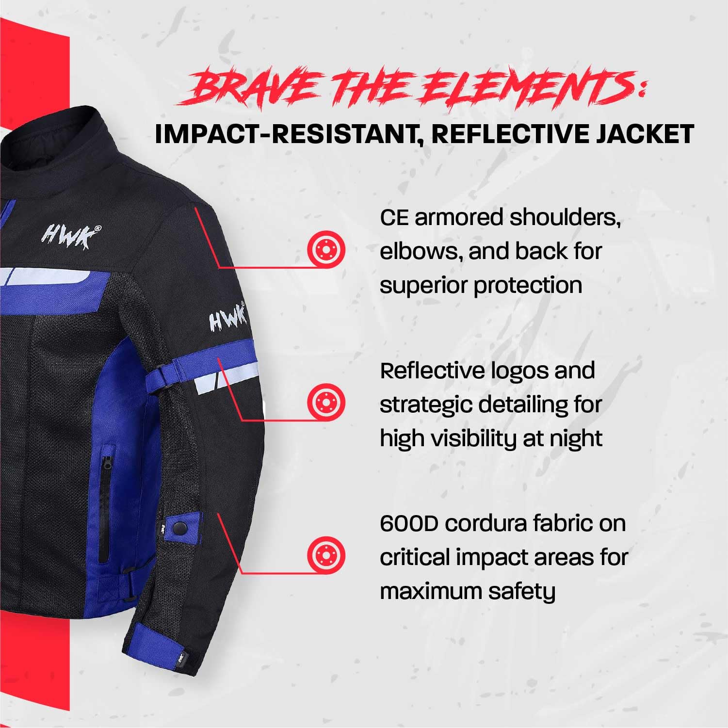 HWK Mesh Motorcycle Jacket Biker CE Armored XX-Large Blue - Breathable Riding Gear, Model HWK-MSR1