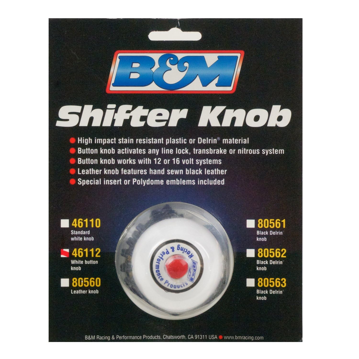 B&M 46112 White Replacement Shifter Knob With Button And Sae Threads