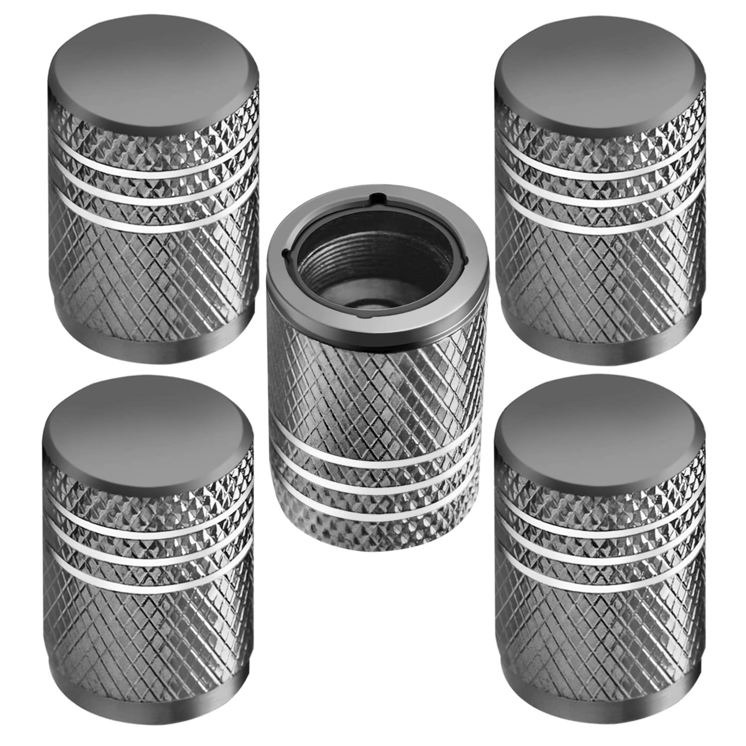 Tire Valve Stem Caps For Car Tire Cap 5 Pack Corrosion Resistant Leak-Proof Premium Alloy Universal Fit For Car Bike Truck Motorcycle Grey