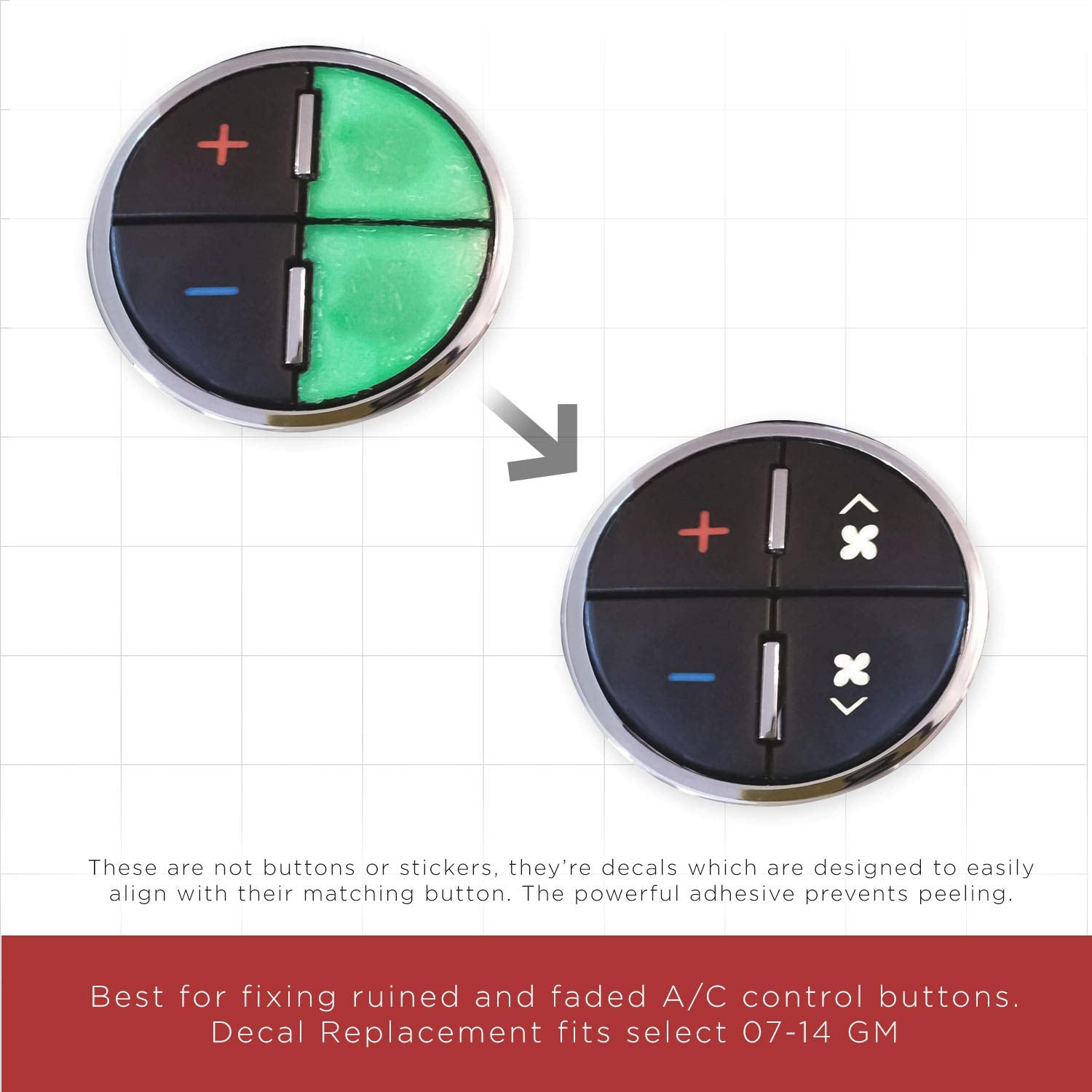 Oxgord Ac Dash Button Repair Kit - Original Design & Made In Usa - Best For Fixing Ruined Faded A/C Control Buttons - Decal Replacement Fits Select 07-14 Gm Vehicles - Car Suv Van Truck Accessories