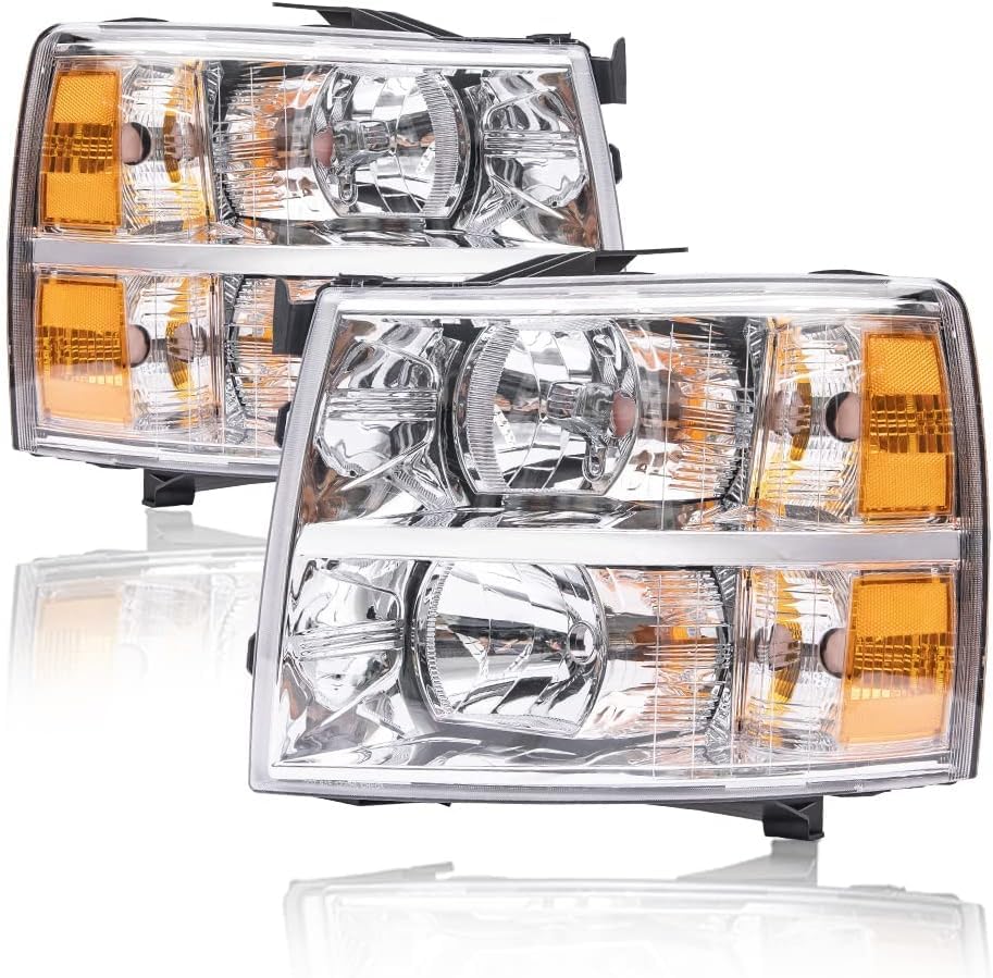Cheda Headlights Assembly Compatible With 07-13 Chevy Silverado 1500/ Fit 07-14 Chevy Silverado 2500 3500&Hd Headlamp (Clear Len