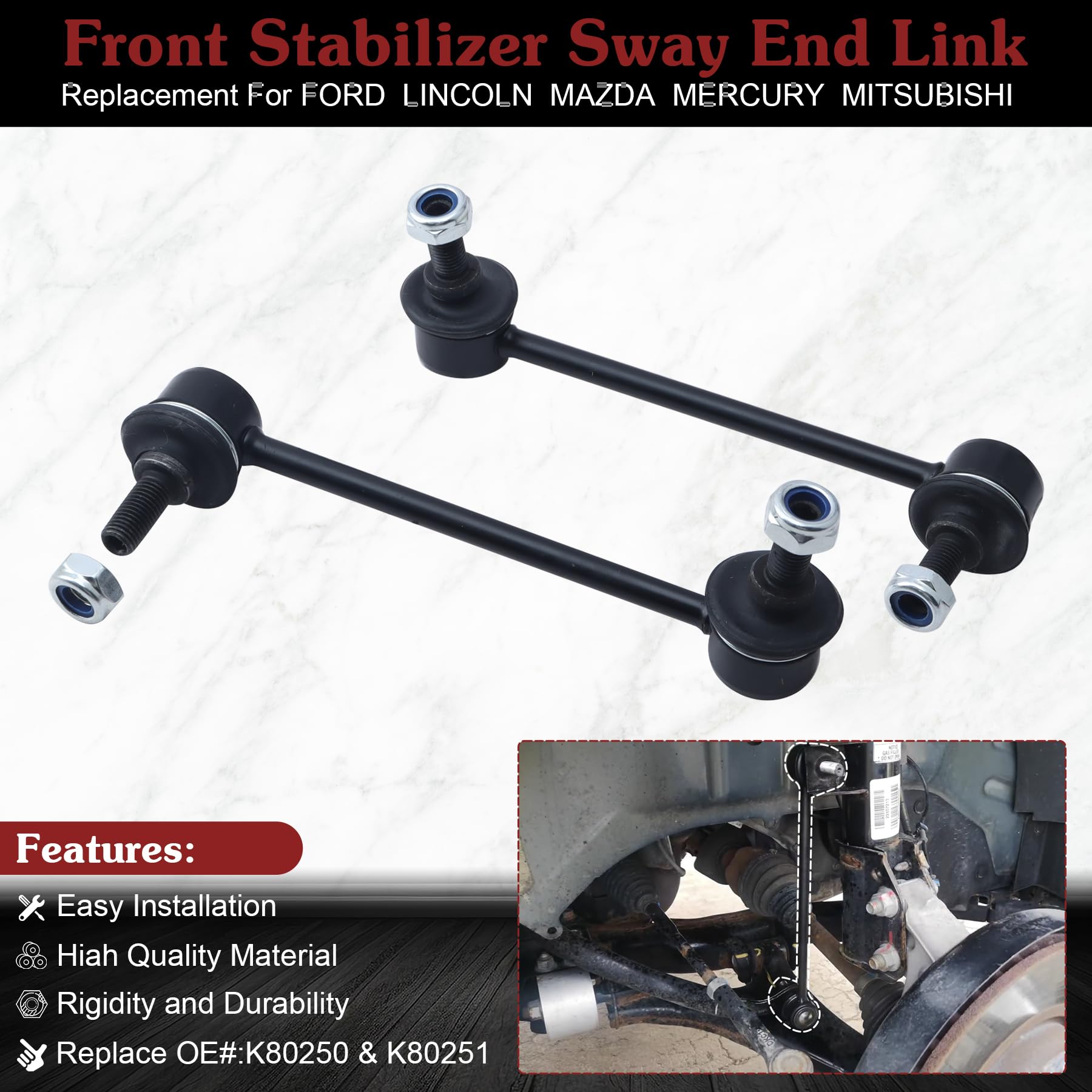 Stiueoav K80250 K80251 Sway Bar Link - Front Stabilizer End Link Compatible With 2006-2010 Fusion?2007-2009 Mkz?2003-2013 6?2006
