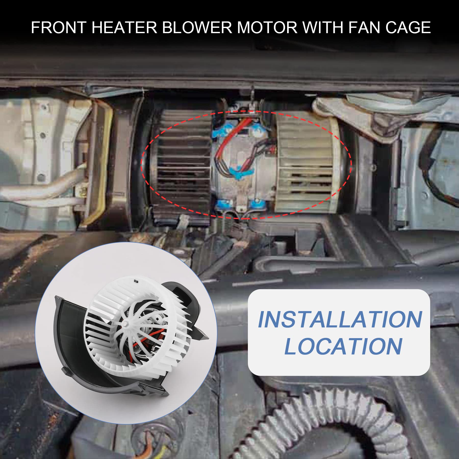 JDMSPEED Heater Blower Motor & Cage Front Replacement for Audi Q7 2007-2015, Replacement for Volkswagen VW Touareg 2004-2010 Replaces 7L0820021Q 7L0820021H 7L0820021L 4L1820021B HVAC Blower Motor