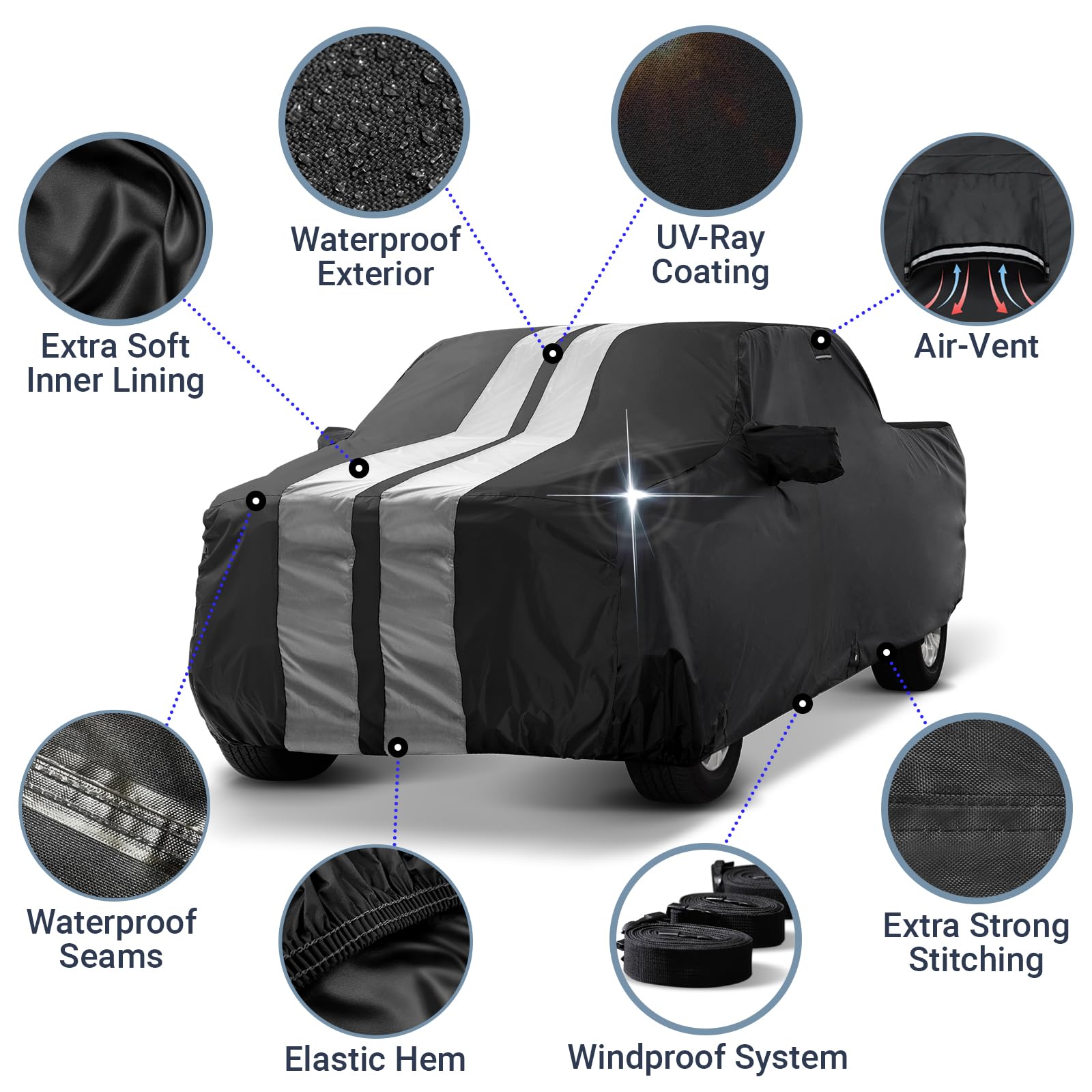 iCarCover Premium Plus Truck Cover Waterproof All Weather Rain Snow UV Sun Protection, F-150, Chevy C/K 1500 2500, Silverado, Ra