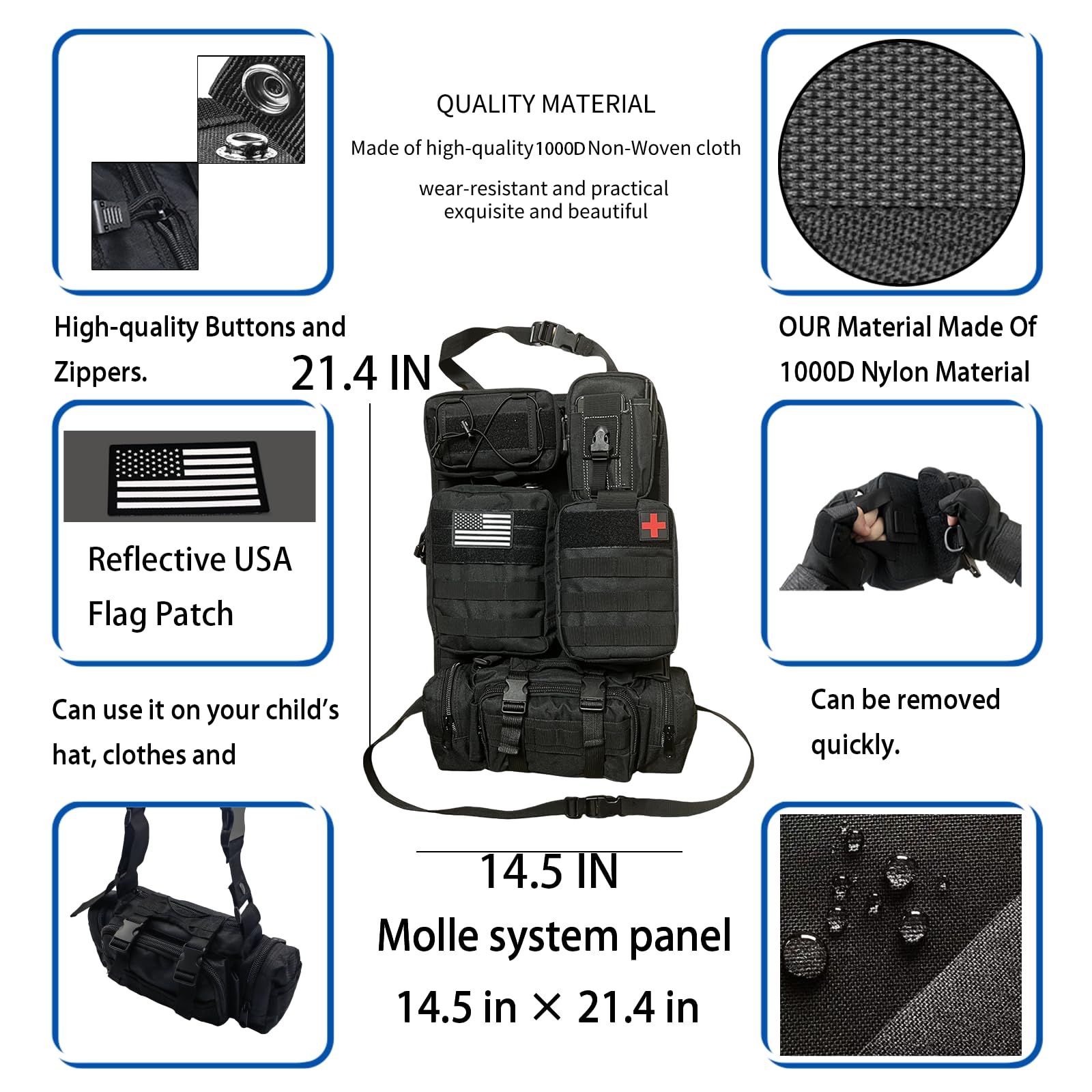 Meautele 6 Pack Tactical Molle Car Seat Back Organizer Tactical Vehicle Panel With 5 Detachable Molle Pouch For Car Truck Ford J