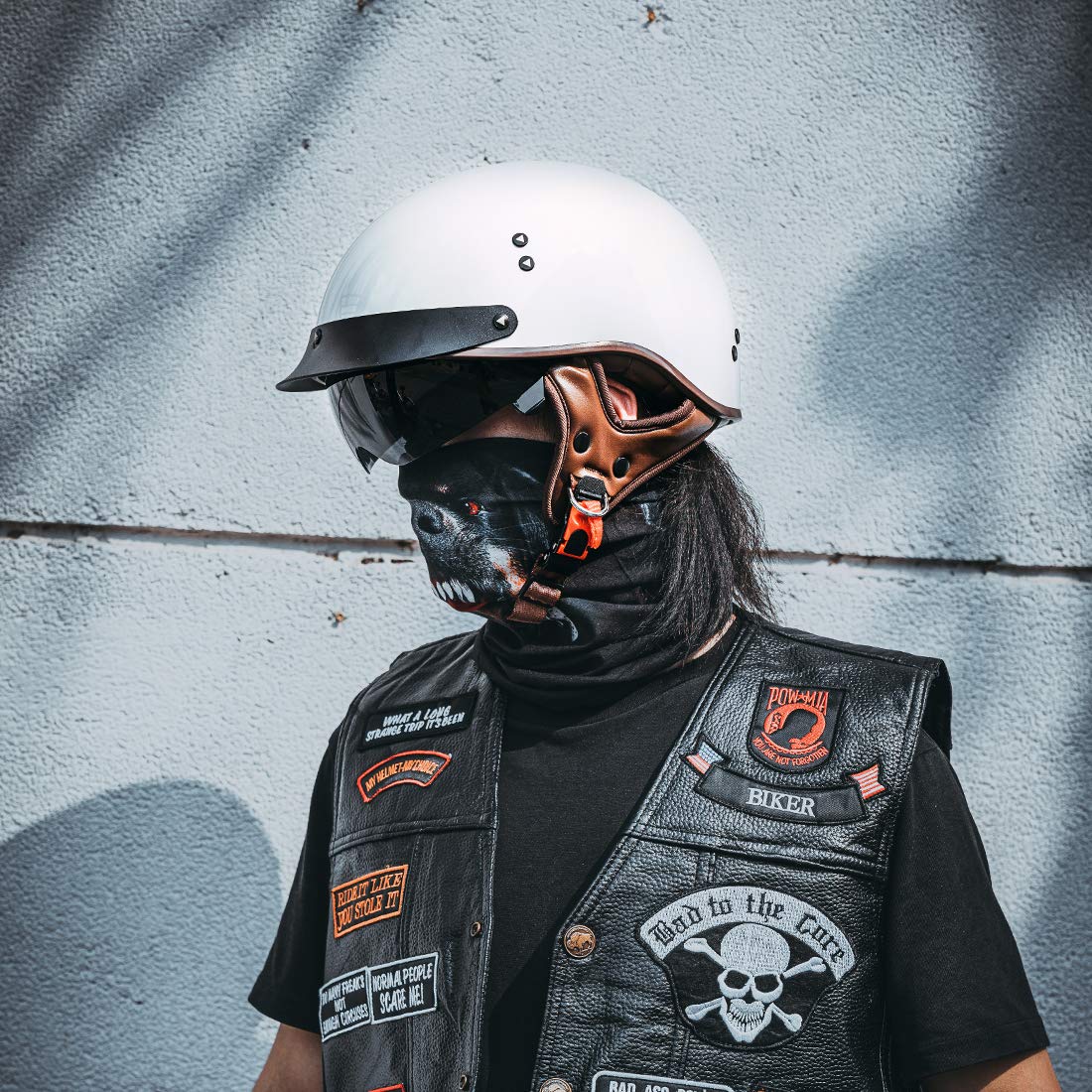 Vcoros Motorcycle Half Face Helmet Sun Visor Quick Release Buckle Dot Approved Adult Helmets For Cruiser Chopper Moped Scooter A