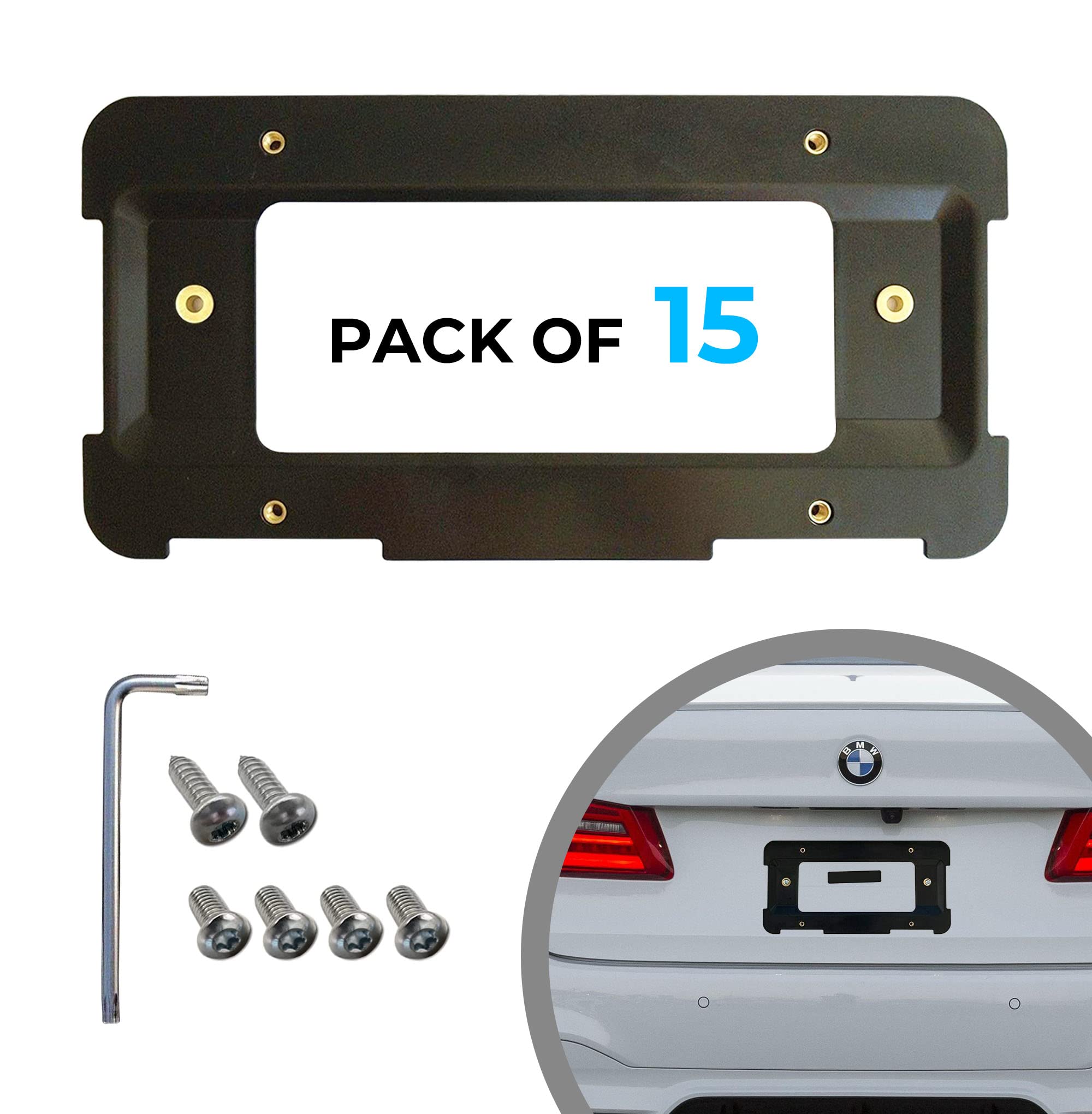 Tn Trunknets Inc Rear Bumper License Plate Bracket For Bmw 2000-2024, Plate Holder Set W 6 Screw Bolts & Wrench Kit, License Tag