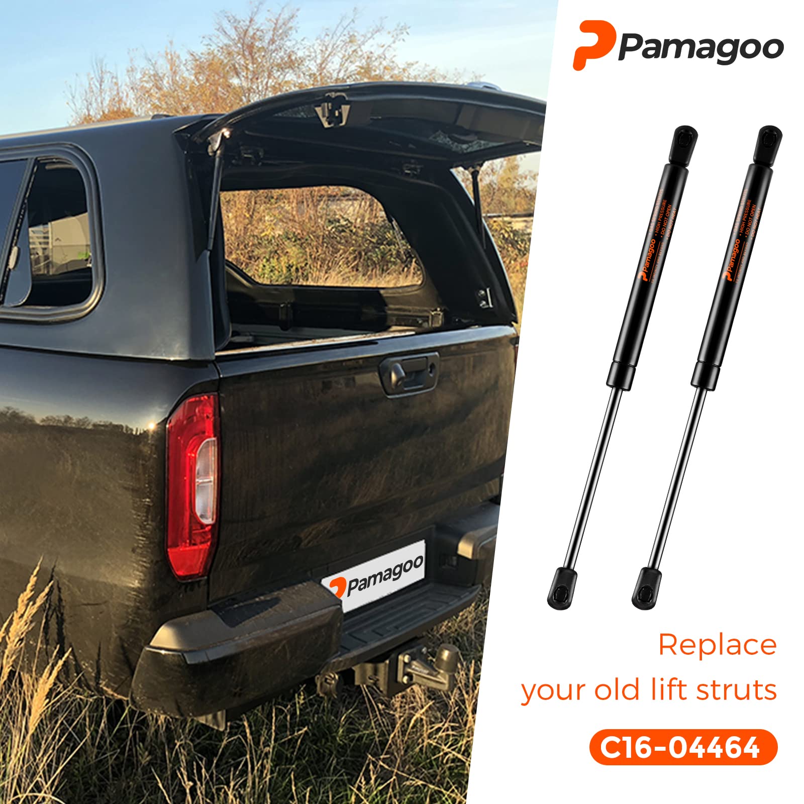 Pamagoo C16-04464 13 Inch Gas Shock 30 Lb 133 N Per Prop, Gas Strut Spring Lift For Snugtop A.R.E Atc Leer Camper Shell Topper Rear Window Canopy Cap (2 Pack)