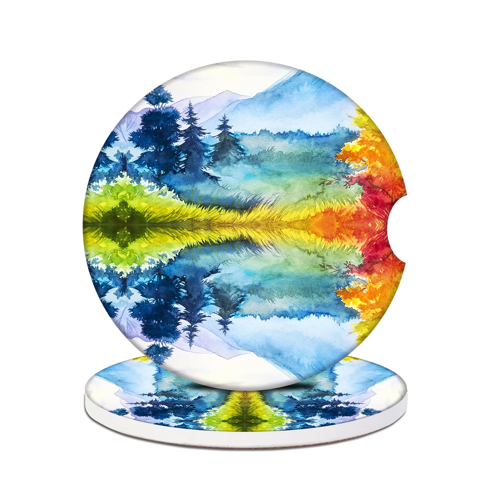 Car Cup Holders Coasters - Autumn Mountains Scenery Sunset Absorbent Ceramic Coaster, Drink Cup Holder Coasters, Auto Interior A