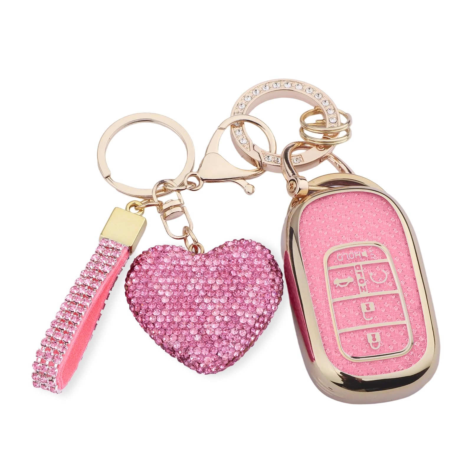 Meruns Compatiable with Honda key fob cover with Diamond Bling Keychain, Car Accessories Key holder Shell Full Protection for 20