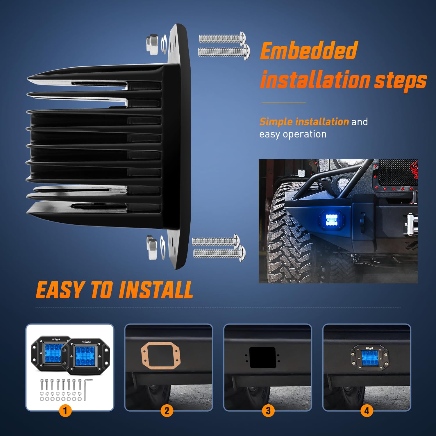 Nilight Flush Mount Led Light Pods 2 Pcs 42 W Blue Upgraded Spot Flood Combo Bumper Driving Fog Fishing Hunting Emergency Safety