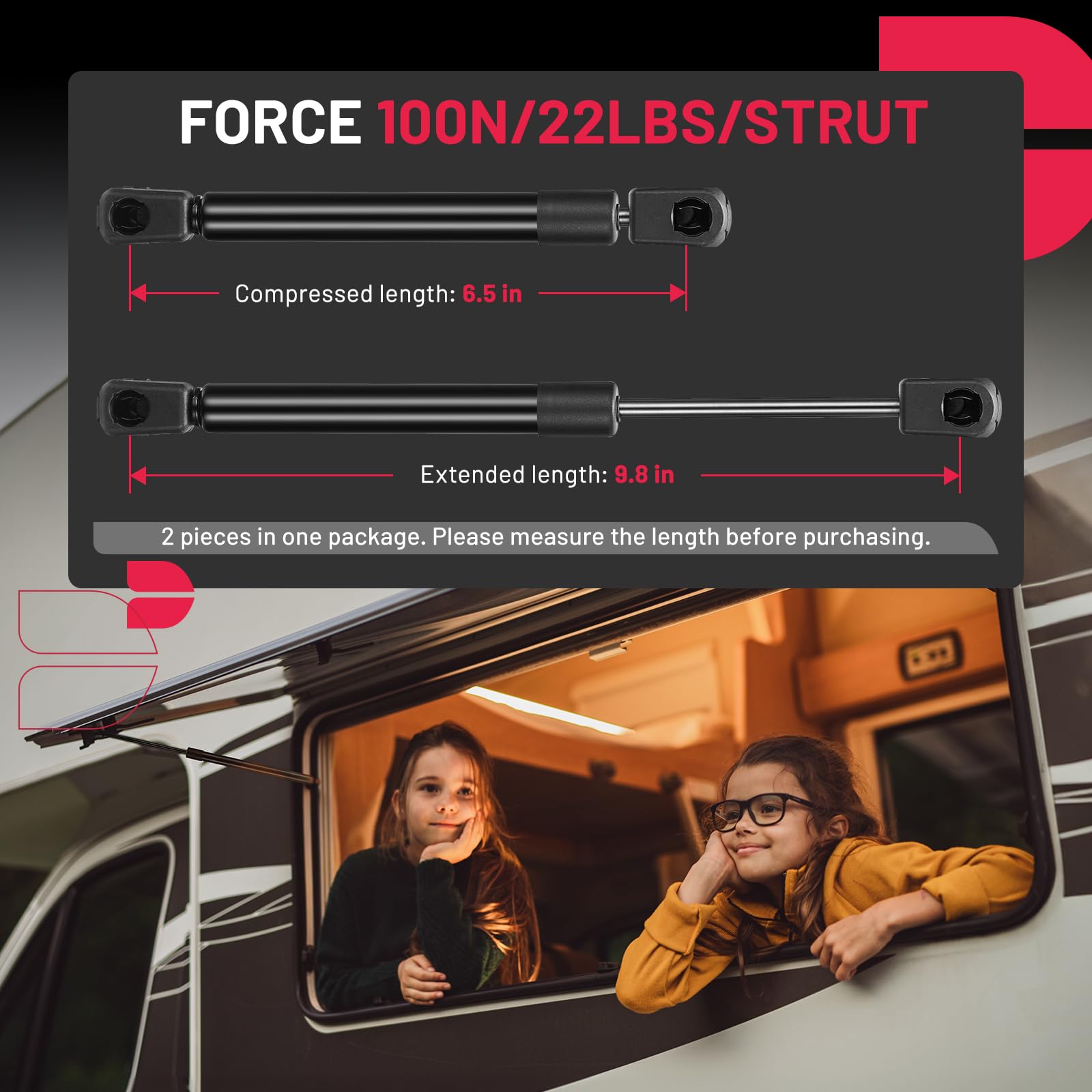 Bdfhyk C16-10334 9.8Inch 22Lbs (100N) Gas Shocks Struts Lift Support For Camper Rear Window Toolbox Cabinets Tonneau Cover Lift