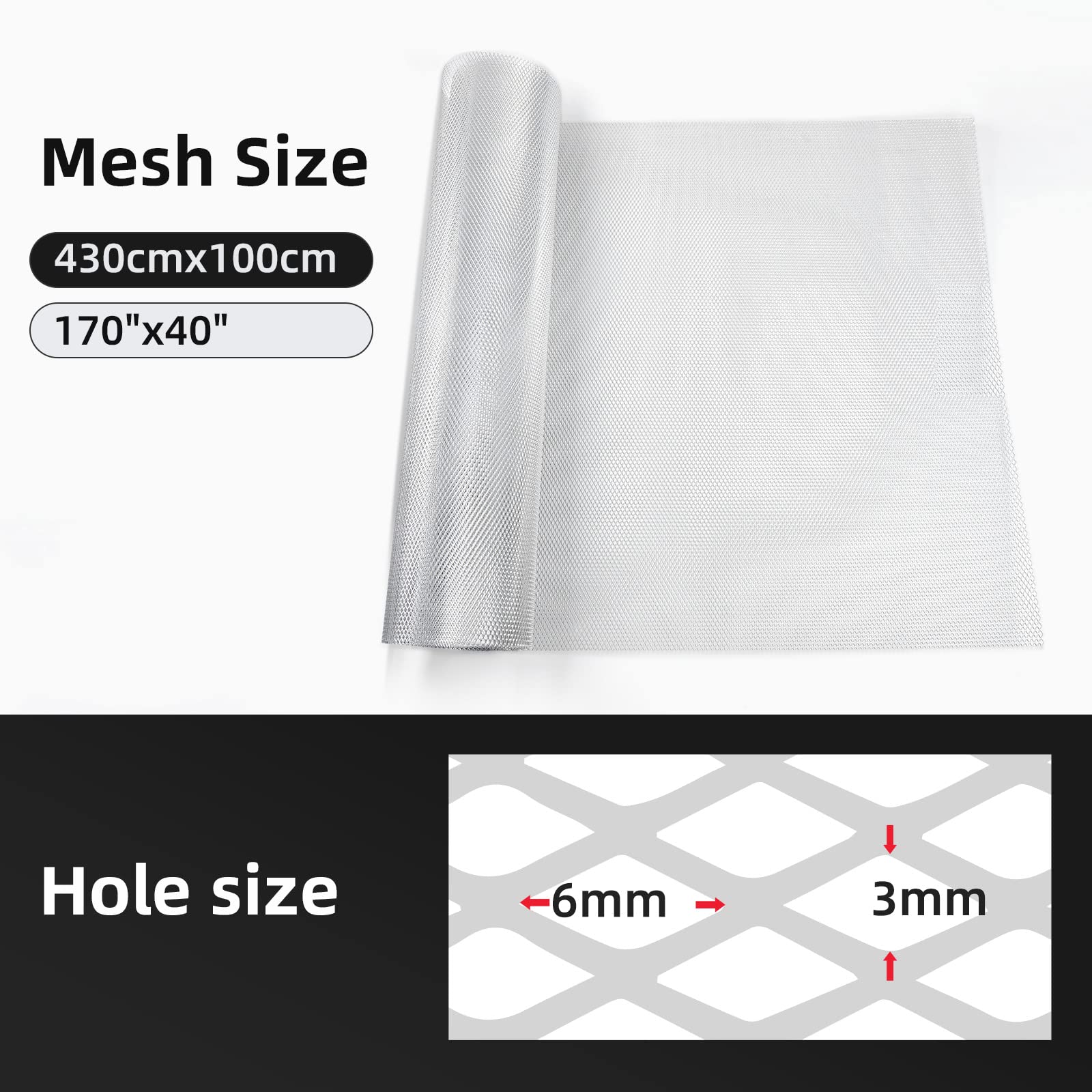 Aggauto Universal 170 ''X40 '' Car Grill Mesh - Aluminum Alloy Automotive Grille Insert Bumper Rhombic Hole 3X6Mm, One Of The Mo