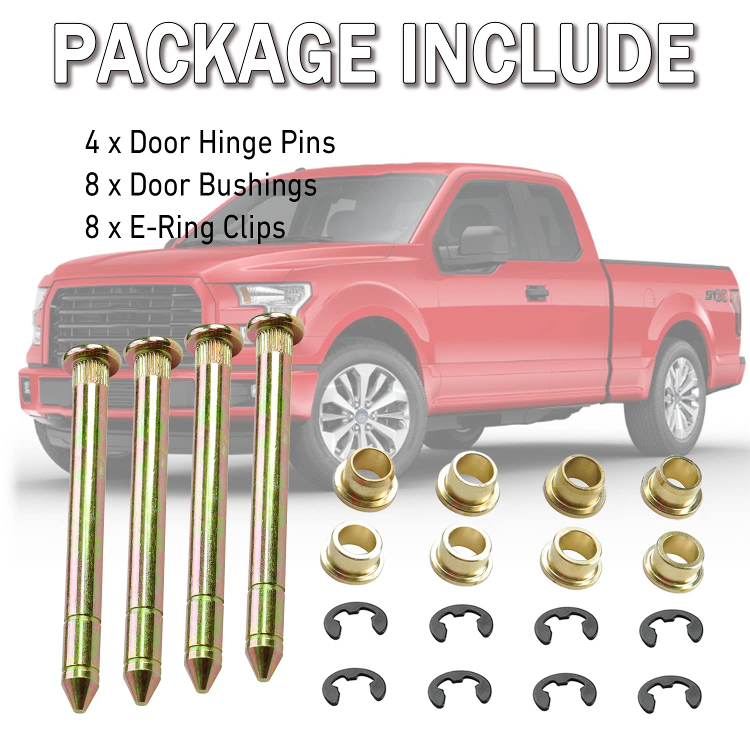 Door Hinge Pins Bushings Kit Compatible With Ford F150 F250 F350 Bronco F100 Door Hinge Roller Pin 4 Pins 2 Door