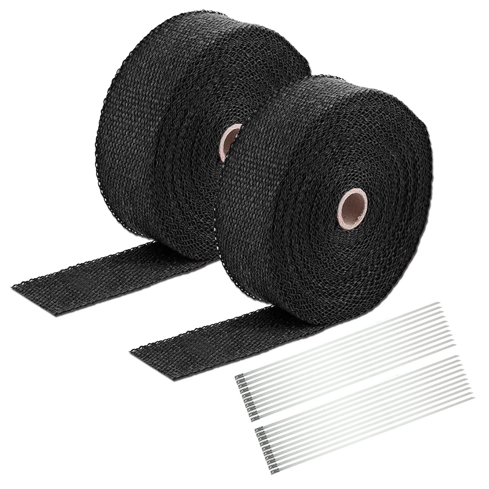 Superfastracing 2 Roll 2'' X 50' Exhaust Heat Wrap Roll Fiberglass For Motorcycle Manifold Header Pipe Heat Wrap Tape Black (Wil