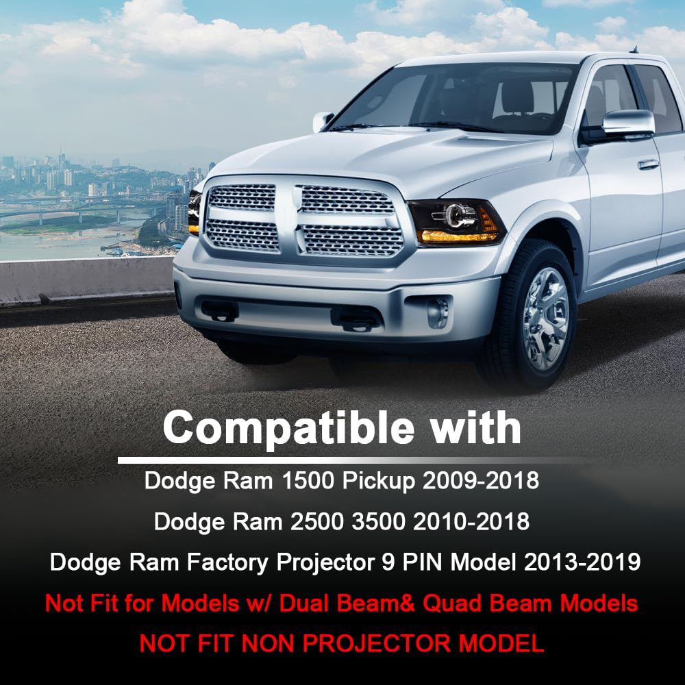 Cheda Led Bar Plank Style Headlights Assembly Headlamp W/Bulbs Compatible With 2013-2018 Dodge Ram 1500 2500 3500 Pair Head Lamp