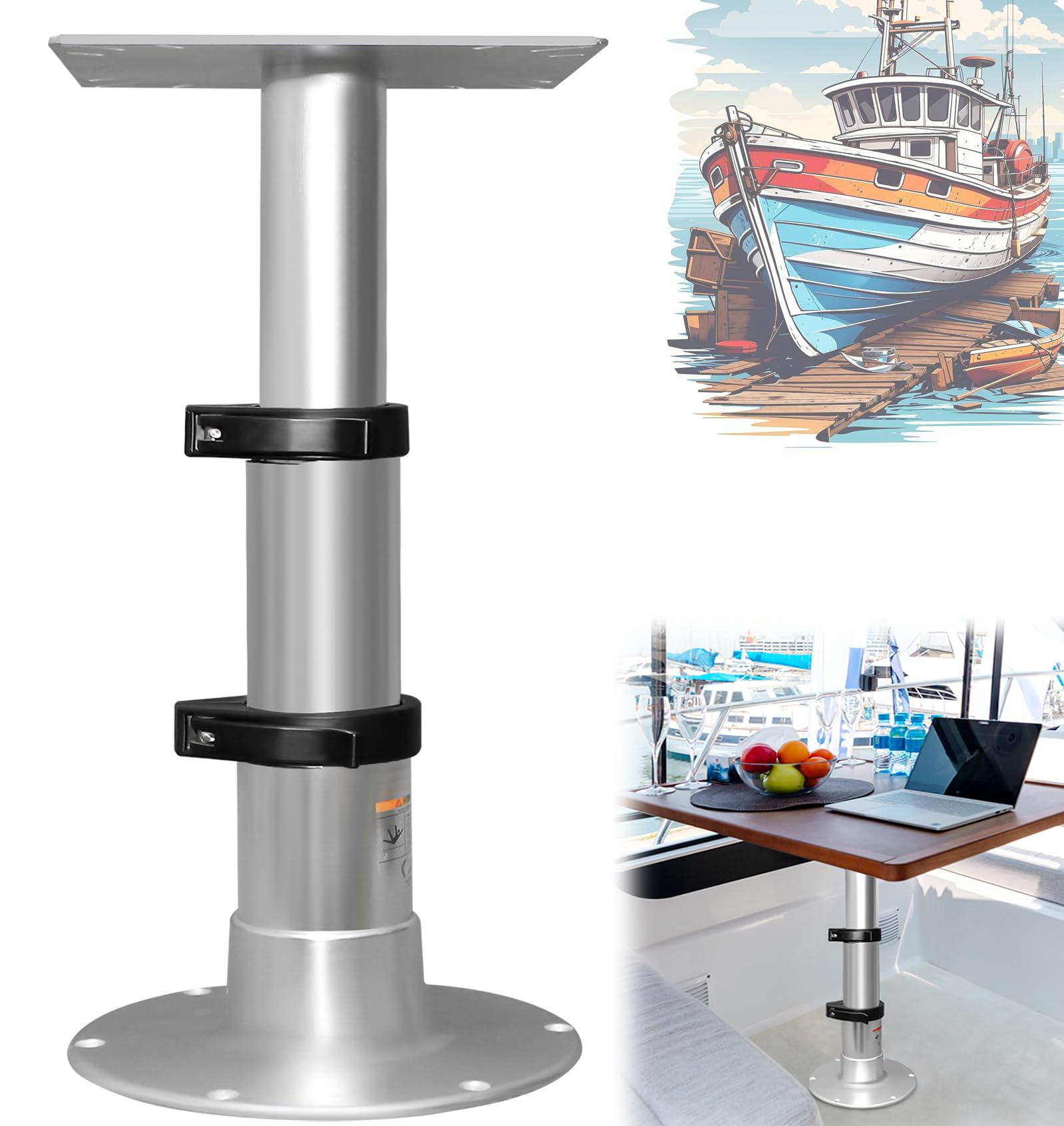 Adjustable RV Table Pedestal Stand Leg with Gas Lift, 3 Levels Pneumatic Table Leg Base Mount for RV Marine Boat Yacht, One-Leg 