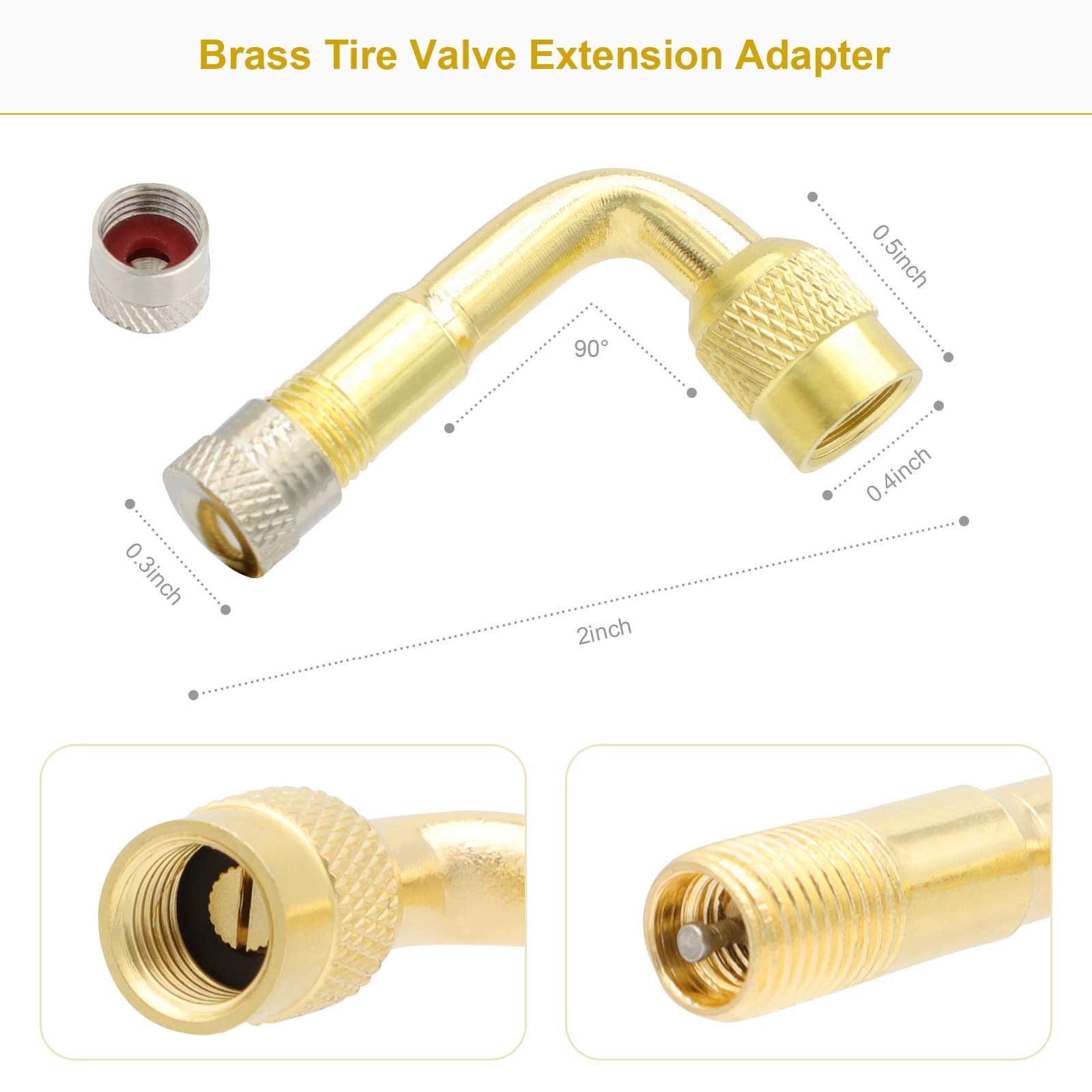 ZHSMS Tire Valve Extension, 8.25 Inch Flexible Valve Stem Extenders with 90 Degree Brass Schrader Tire Valve Extension Adaptor C