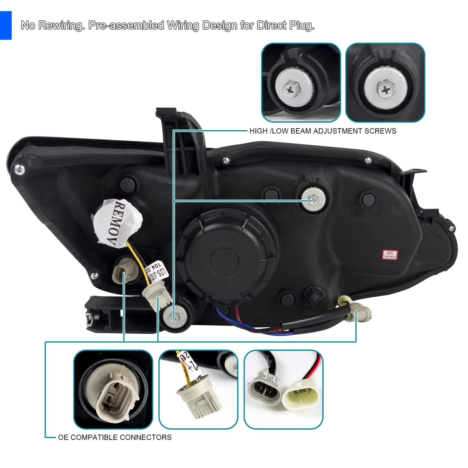 Spec-D Tuning Black Housing Smoke Lens Projector Headlights W/Led Signal & Led Strip Compatible With 2011-2013 Scion Tc Left + Right Pair Headlamps Assembly