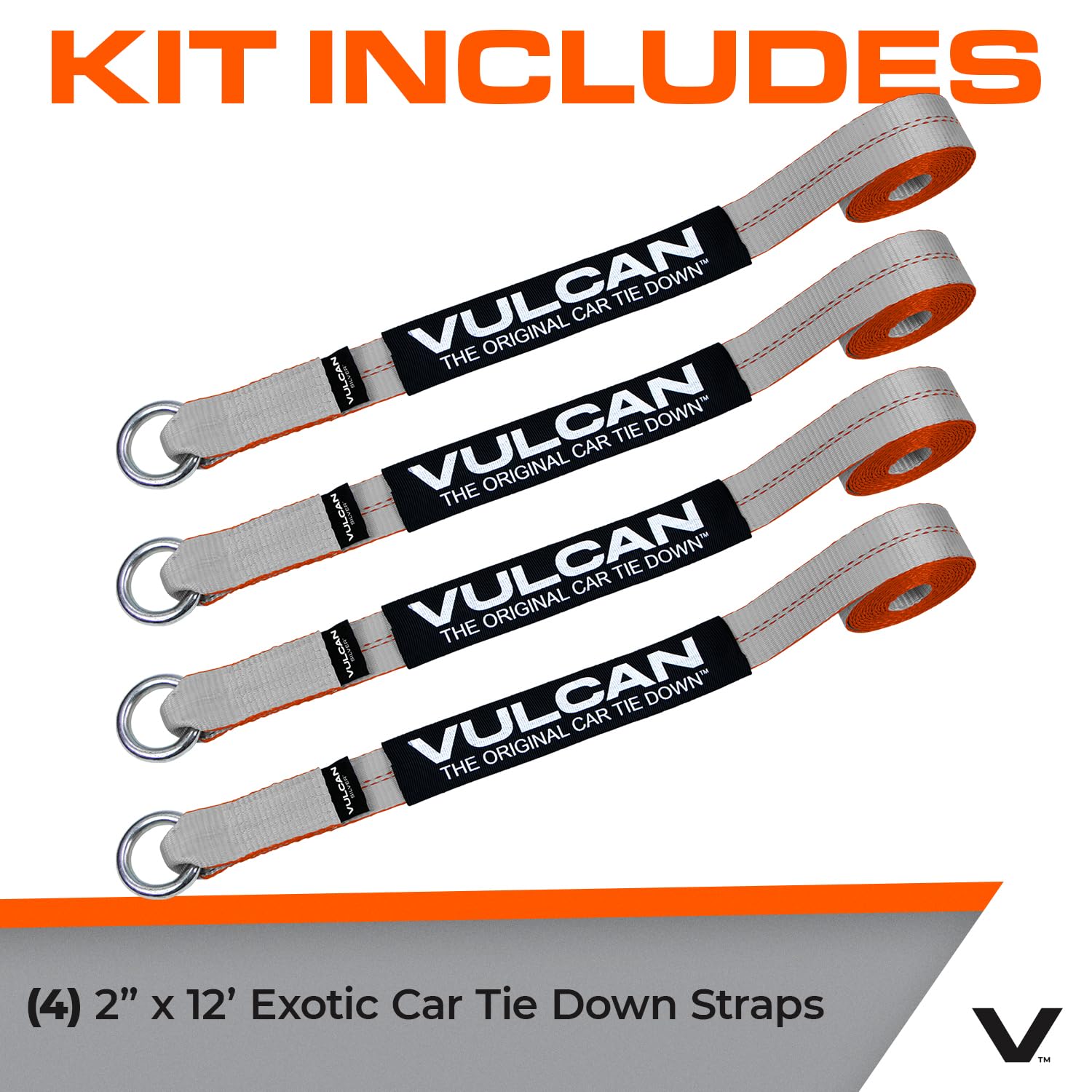 Vulcan Exotic Car Rim Tie Down Set - 2 Inch X 144 Inch - 4 Straps - Silver Series - 3,300 Pound Safe Working Load