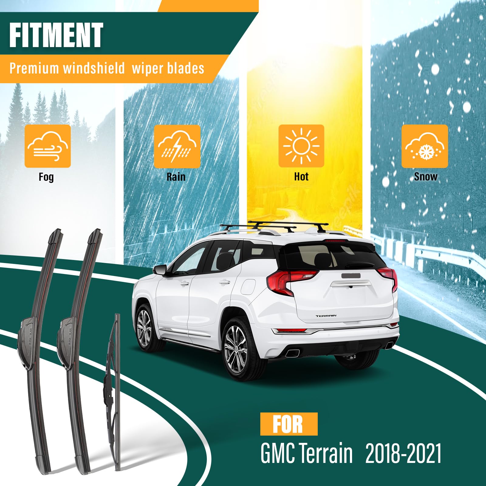 Kvq Windshield Wiper Blades Replacement For Gmc Terrain 2018 2019 2020 2021 Original Factory Quality Front Rear Wiper Blade Set