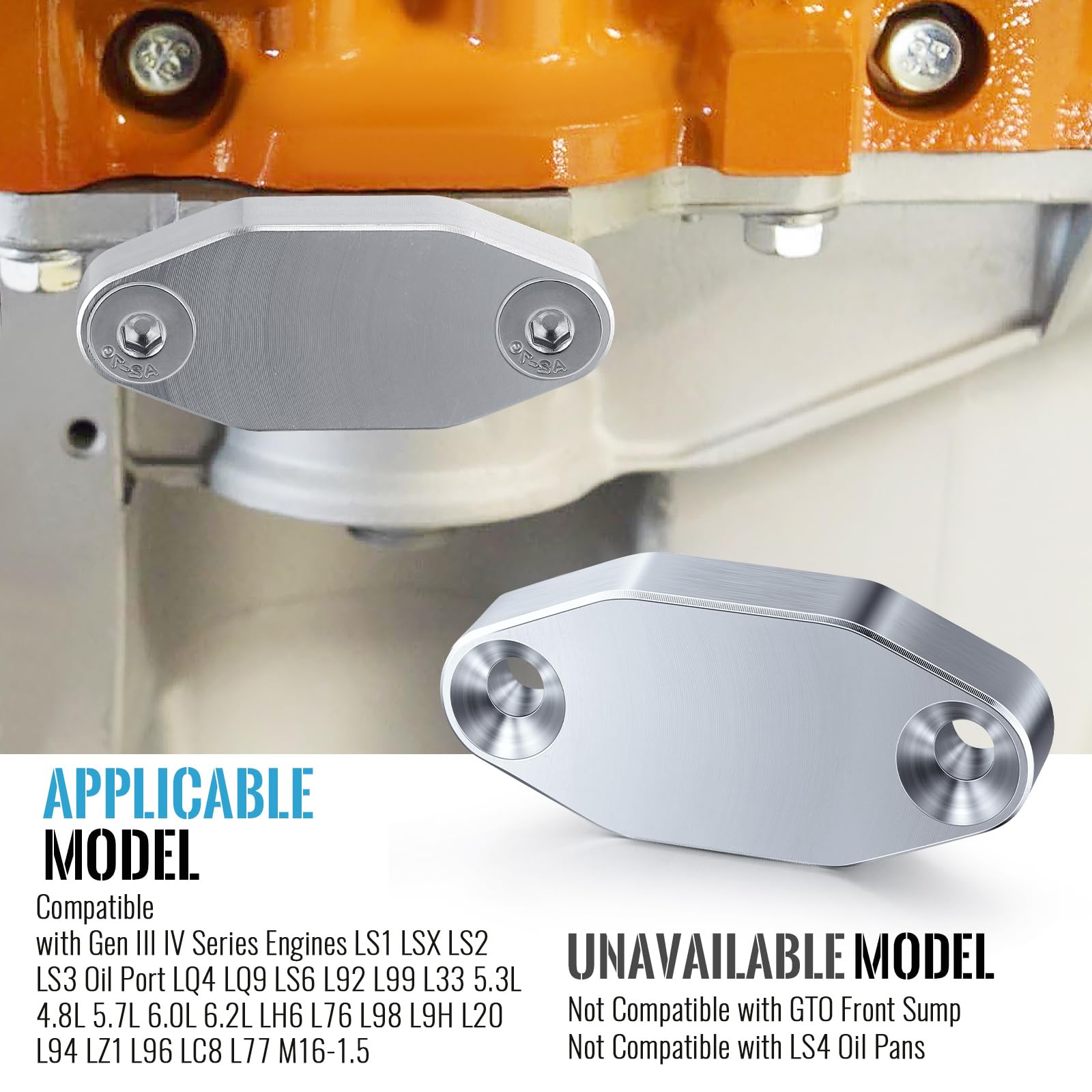 Saillong 1 Pack LS Billet Oil Cooler Block off Plate on Oil Pan LS Billet Oil Port Plate Compatible with Gen III IV Series Engin