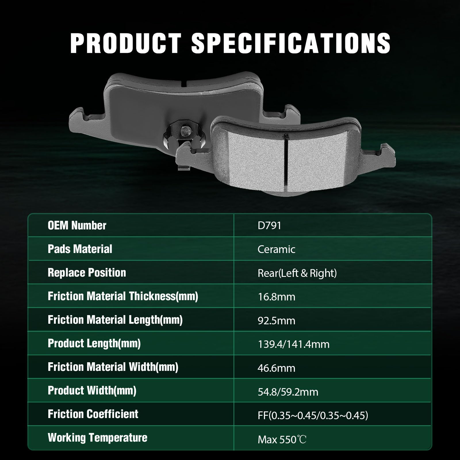 Automuto 8Pcs Front & Rear Ceramic Disc Brake Pads Set D791 D945 For Jeep Grand Cherokee 1999-2004