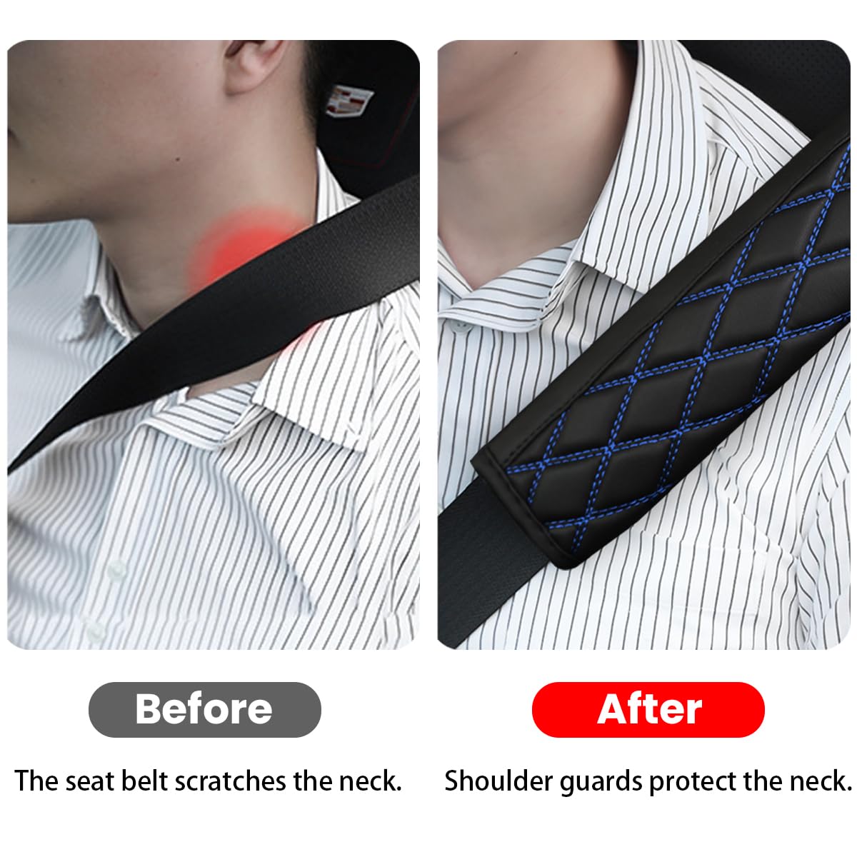 Bittwee Car Seat Belt Pads, 2 Pcs Leather Seatbelt Covers Protect Your Neck And Shoulder & More Comfortable Driving, Harness Pad For All Cars And Backpack Straps, Car Interior Accessories