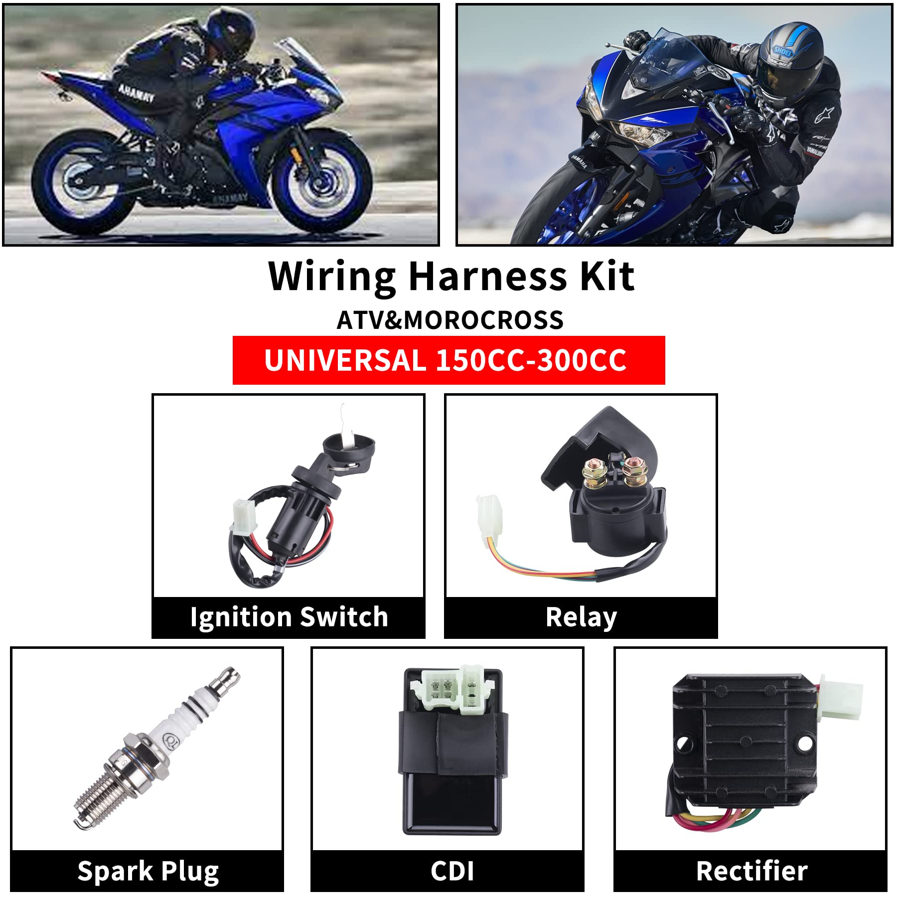 Complete Electrics Wiring Harness Stator Coil Cdi Solenoid Relay Spark Plug Tail Light For 4 Wheelers Stroke Atv (150Cc 200Cc 250Cc 300Cc) Pit Dirt Bike Go Kart Zongshen Lifan By Otohans Automotive