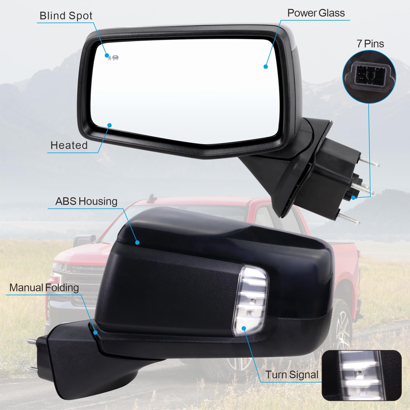 Lqito Left Driver Side Mirror Compatible with 2019-2025 chevy Silverado 1500 With Power Glass Manual Folding Turn Signal Heated