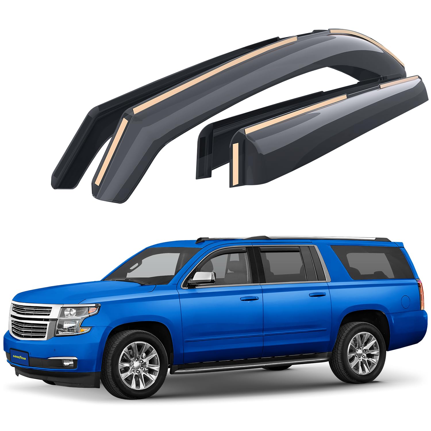 Goodyear Shatterproof In-Channel Window Deflectors For Chevy Suburban 2015-2020, Rain Guards, Window Visors For Cars, Vent Defle