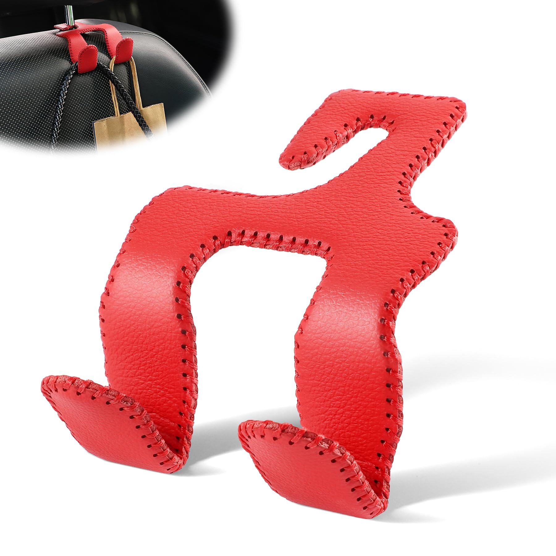 Livtee Upgraded Superior Leather Car Seat Back Headrest Hook, 2 In 1 Auto Seat Hook Hangers Holder Organization Interior Accesso