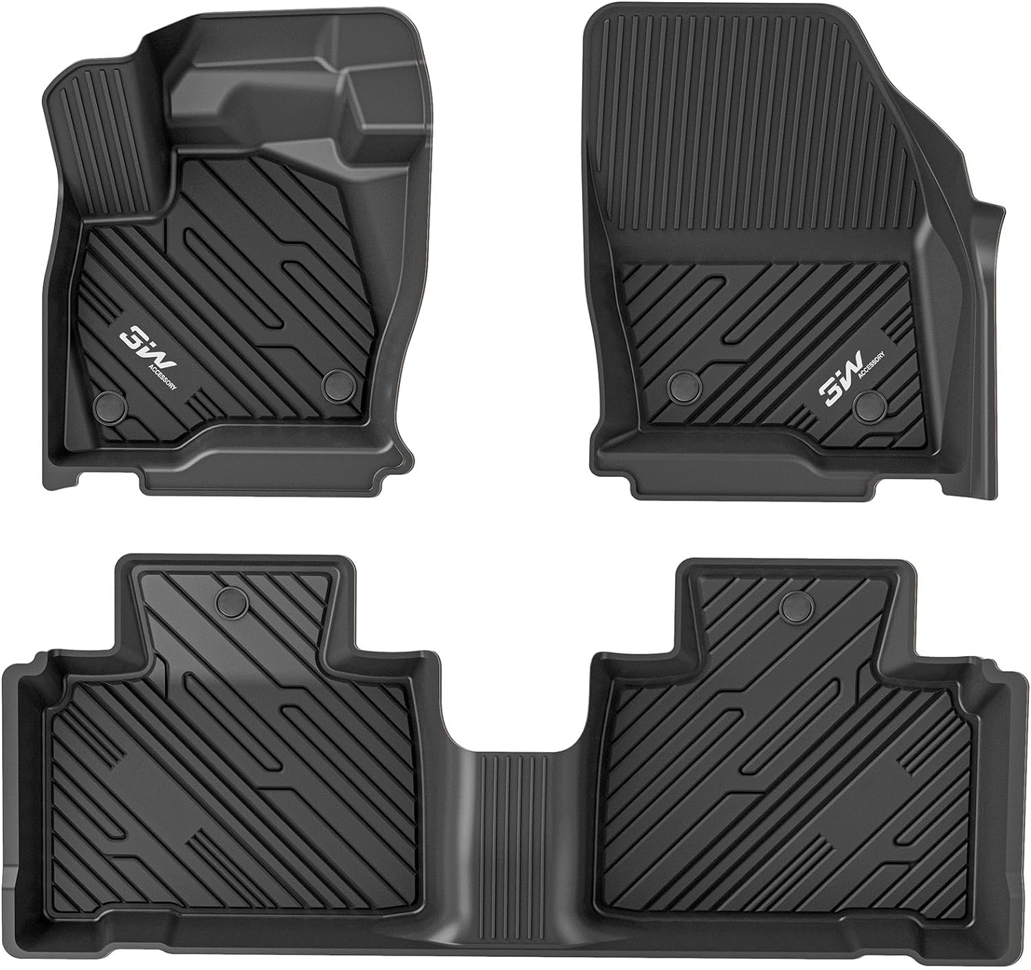 3W All Weather Custom Fit Ford Edge Floor Liner, 1St & 2Nd Row Full Set, Black