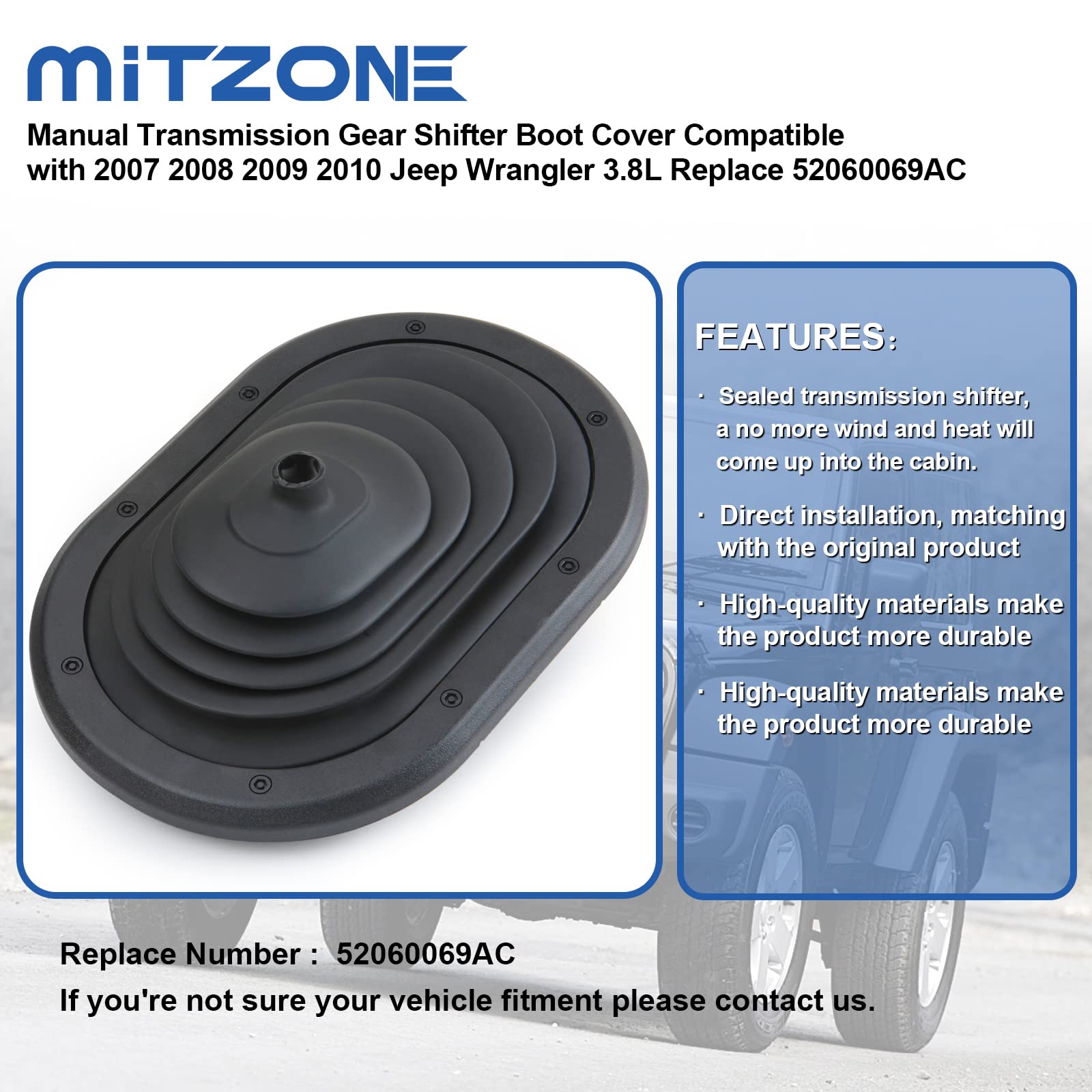 Mitzone Manual Transmission Gear Shifter Boot Cover Compatible With 2007 2008 2009 2010 Jeep Wrangler Jk 3.8L Replace 52060069Ac