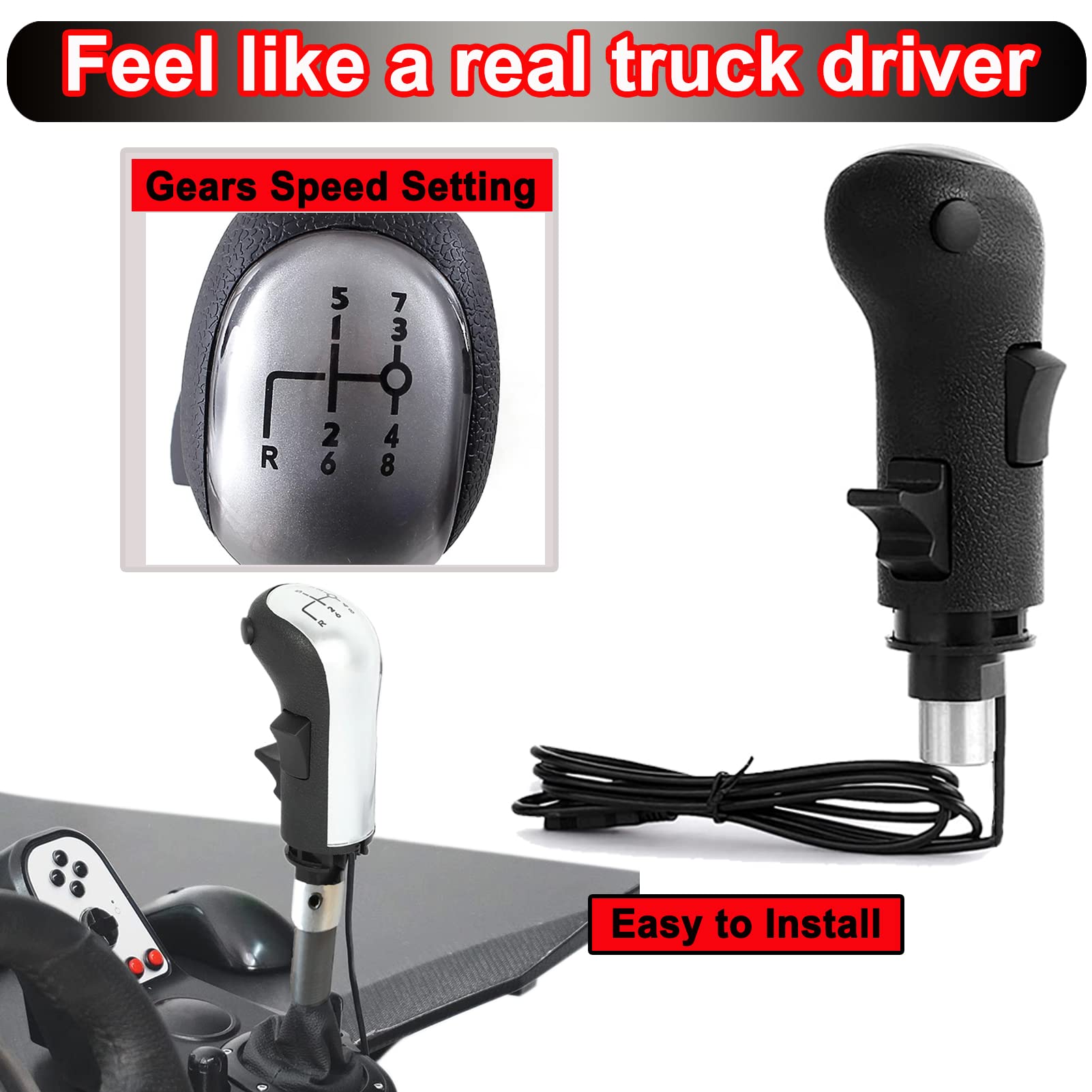 Obokidly Usb Gearshift Knob Support G29 G920 G27 For Simracing Game Sim Rig Ets2&Ats Games Euro Truck Simulator Shifter (Blck-Gear Shift Shifter Knob)