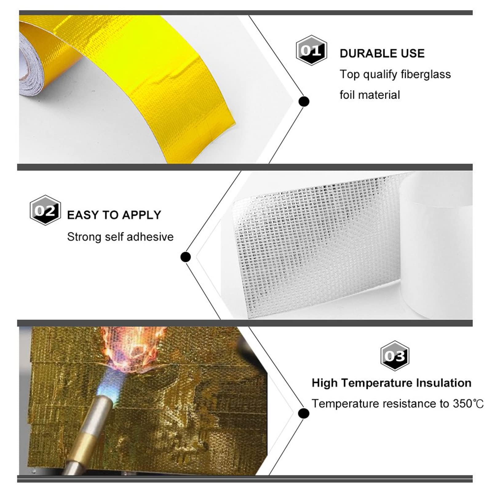 Sporacingrts 2' X 29.5 Feet (9M) Gold Adhesive Heat Shield Reflectivetape Wrap Roll Compatible With Car Intake Pipe, Engine Bay Etc.