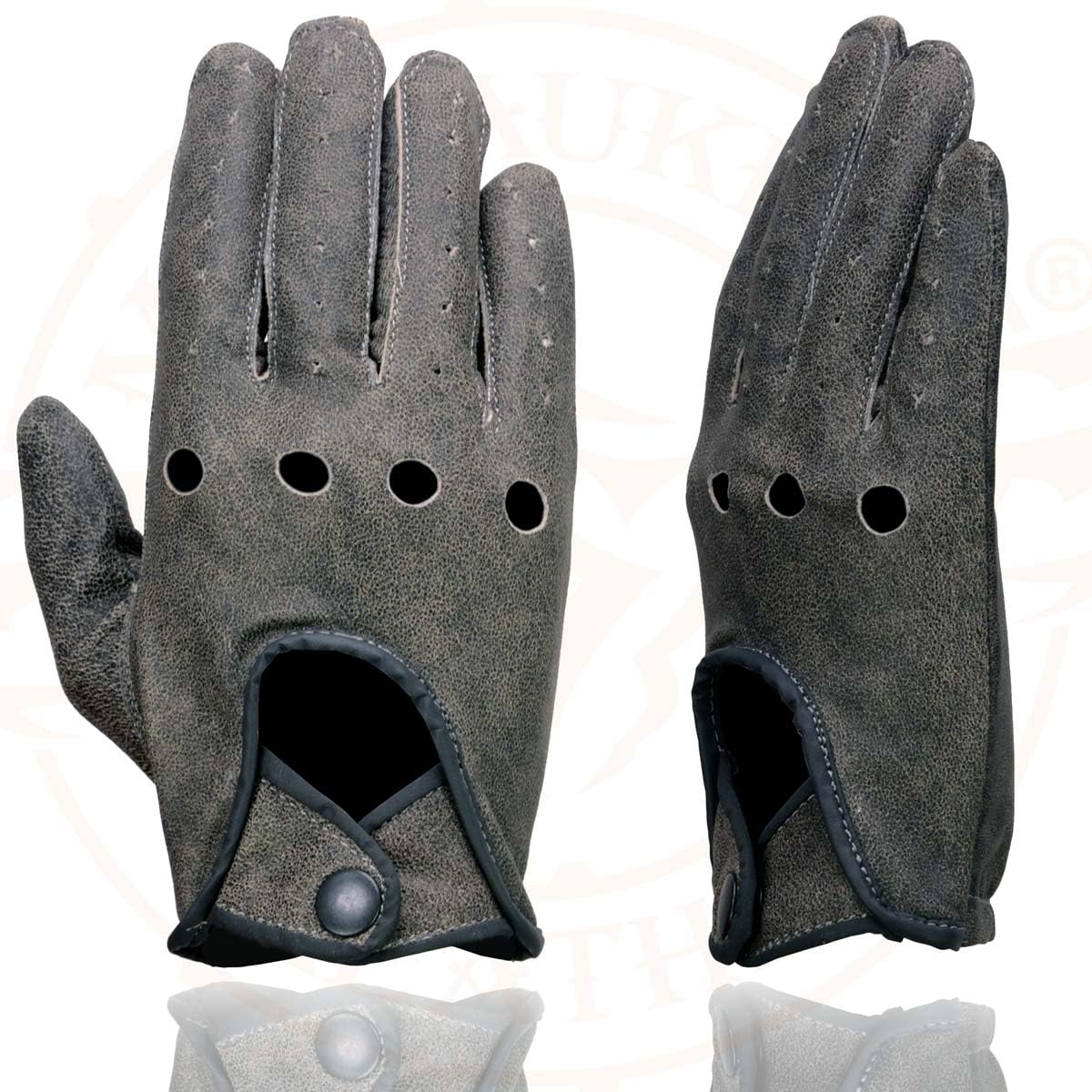 Milwaukee Leather MG7507 Men's Grey Perforated Leather Full Finger Motorcycle Hand Gloves W/Breathable Open Knuckle - X-Large