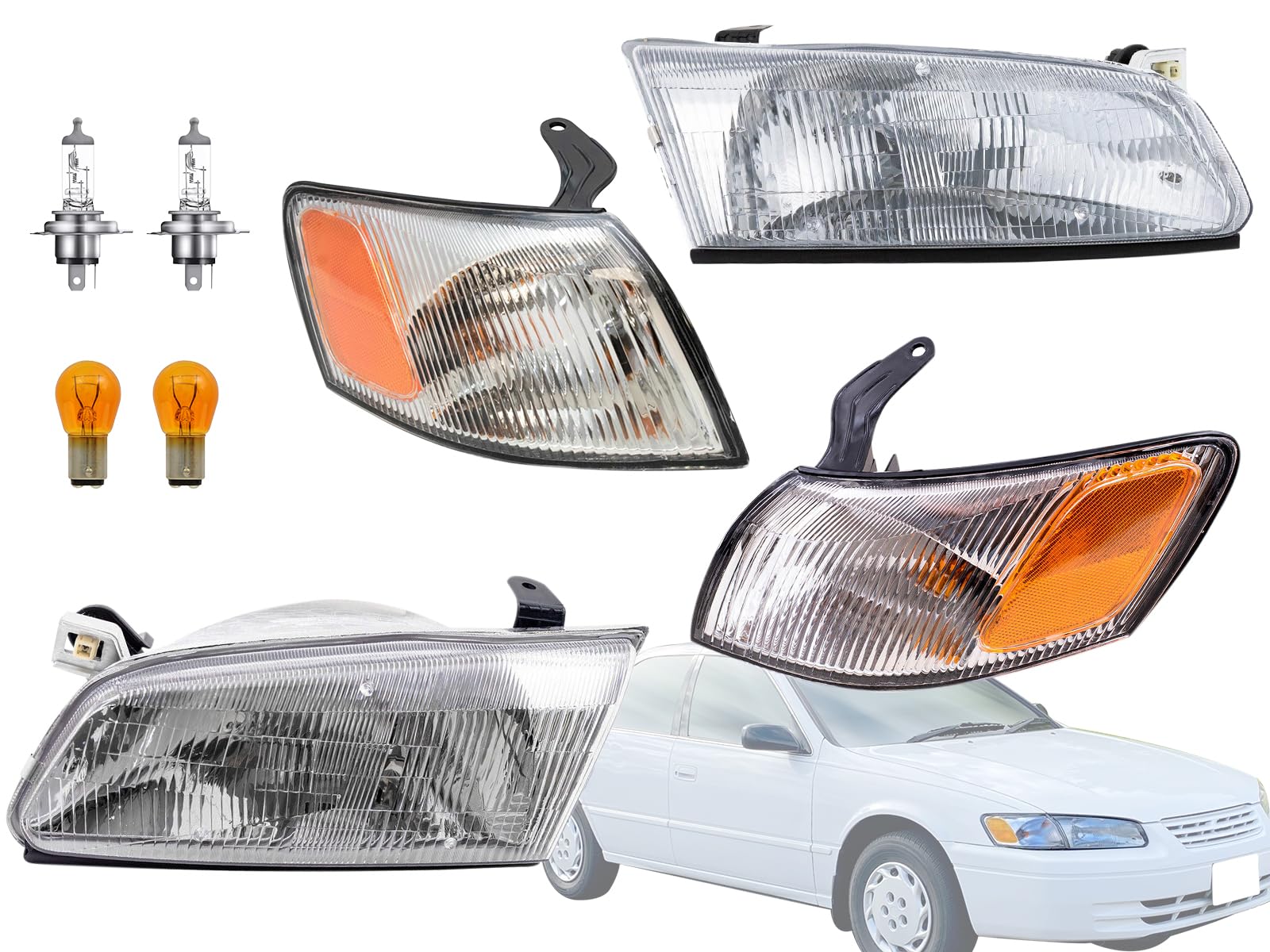 Auto Parts Avenue APA Replacement Head Light and Corner Turn Signal Lamp for 1997 1998 1999 Camry 4 Piece Combo Set with Driver 