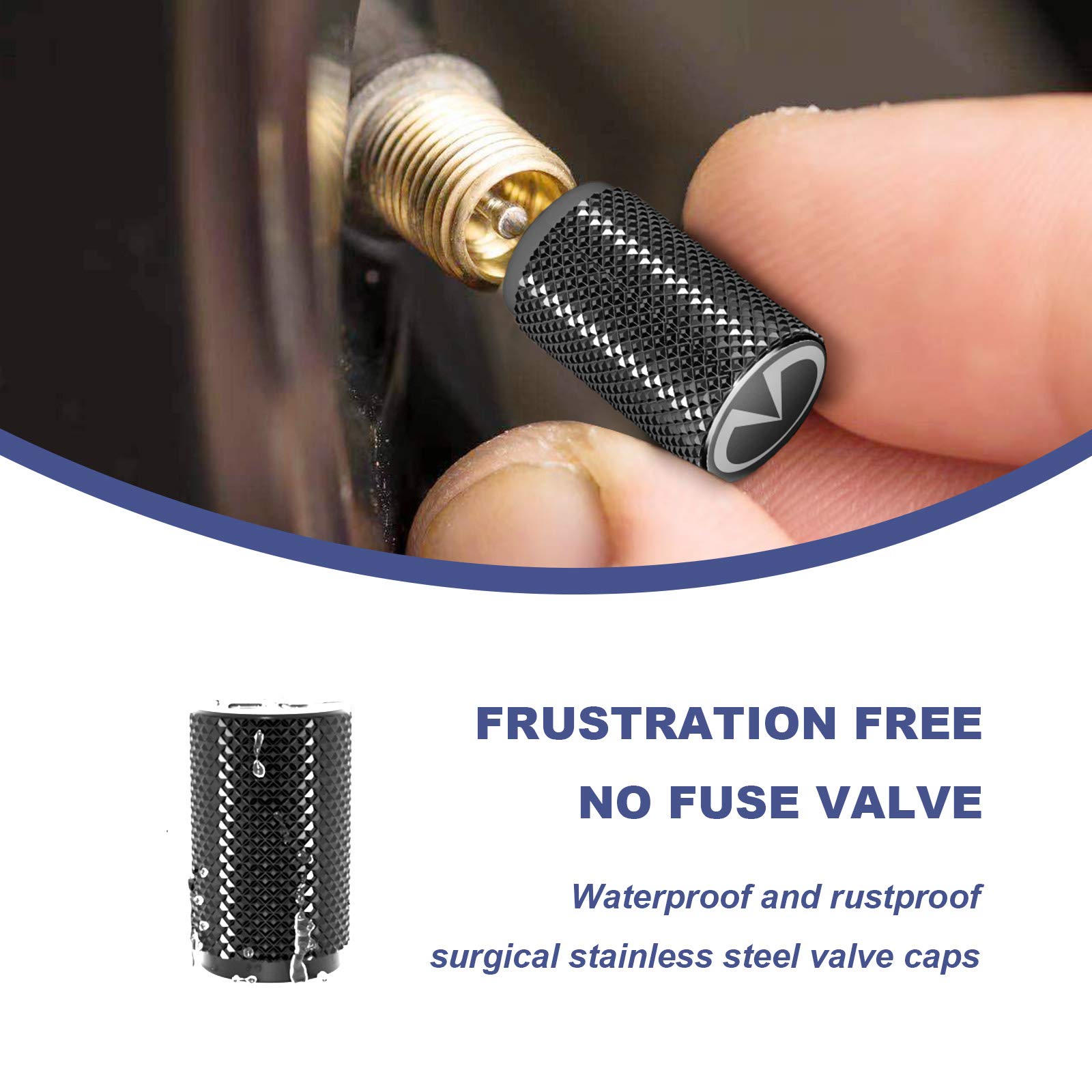 STEEL HAWK Stainless Steel American Flag Tire Valve Caps, Black-FLAG, Precision CNC Machined, 4 Pack for Cars