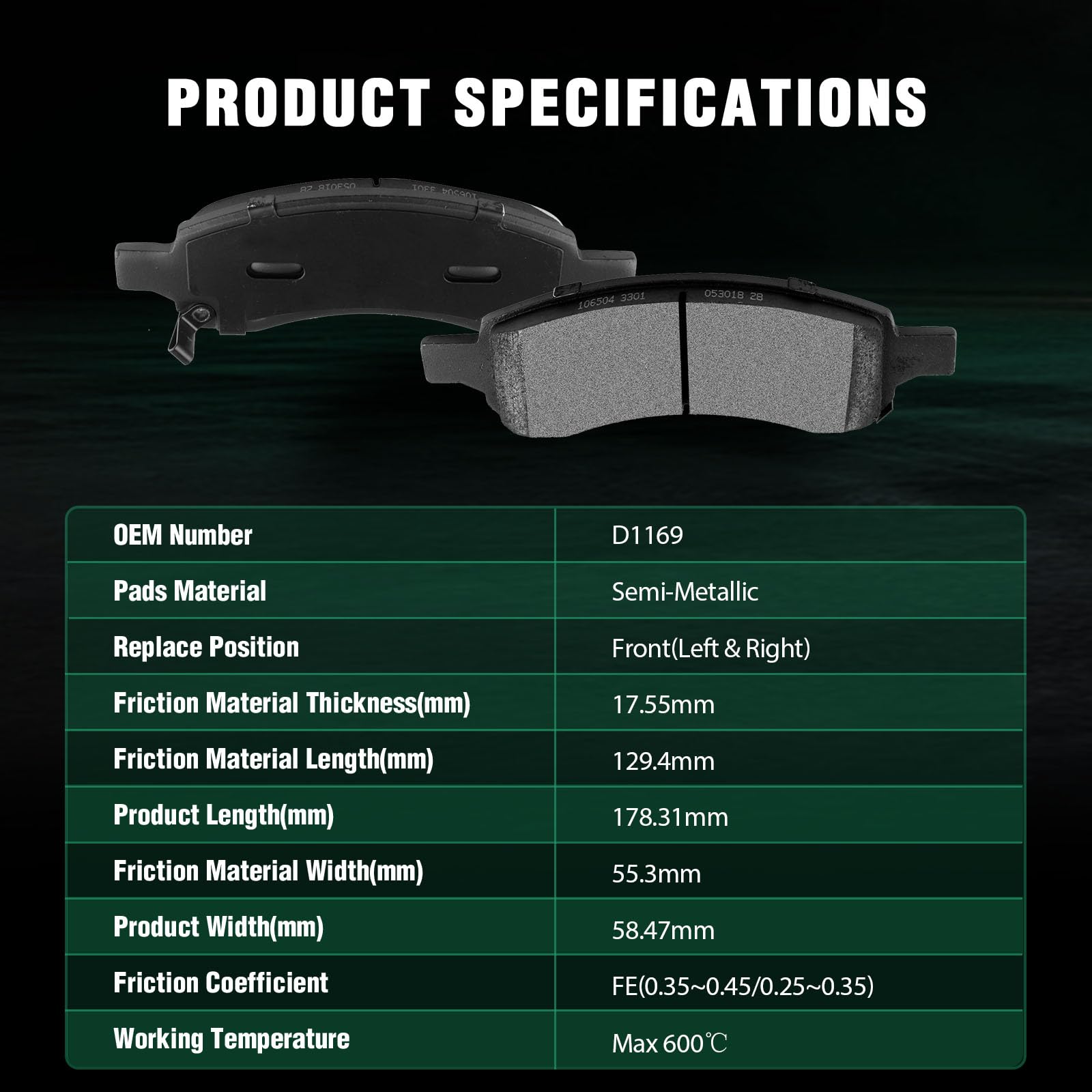 Automuto 4Pcs Front Semi-Metallic Disc Brake Pads Set D1169 For Buick Enclave 2008-2017,For Chevrolet Traverse 2009-2017,For Gmc