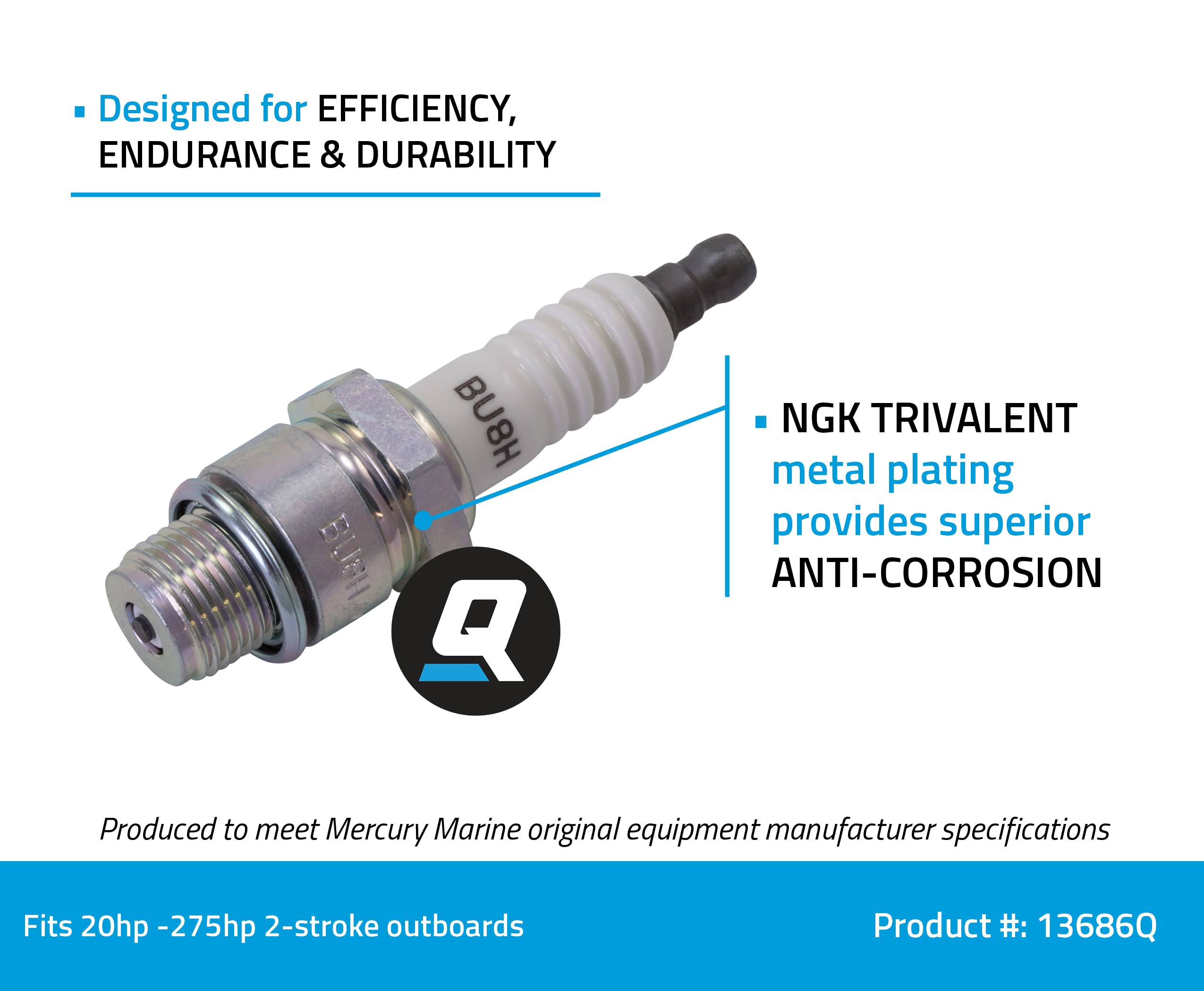 Quicksilver 13686Q Ngk Bu8H Semi-Surface Discharge Design Spark Plug, 1-Pack