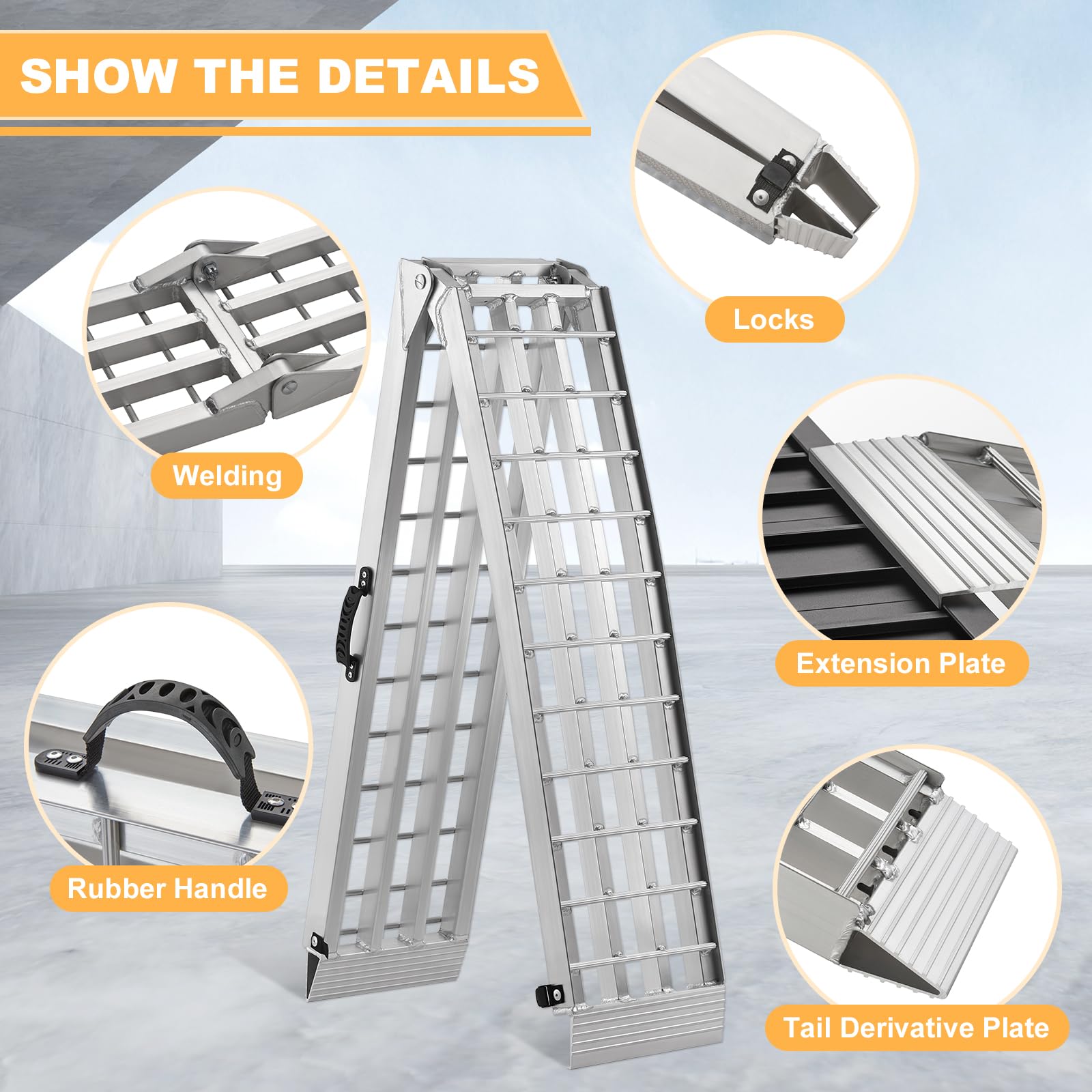 3000Lbs Heavy Duty Trailer Ramps, Gardhom 2Pc 7.5' Aluminum Foldable Pickup Truck Loading Ramps For Atv Utv Snow Blower Ramps Wi